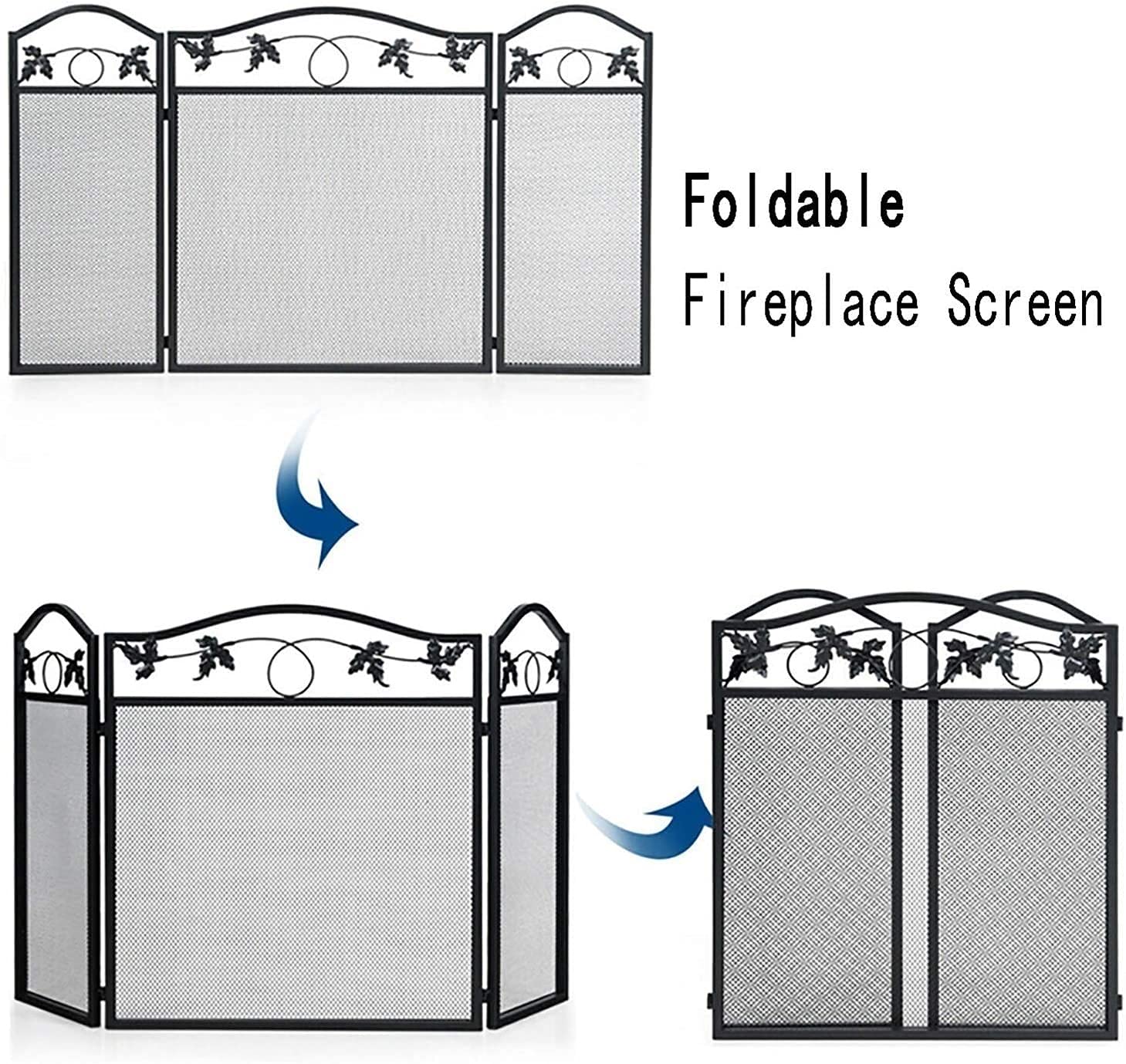 3 Panel Folding Fireplace Screen - Heavy Duty Iron Fire Guard with Sturdy Frame for Indoor/Outdoor Use - Perfect Fireplace Accessory for Home, Patio & Camping Safety