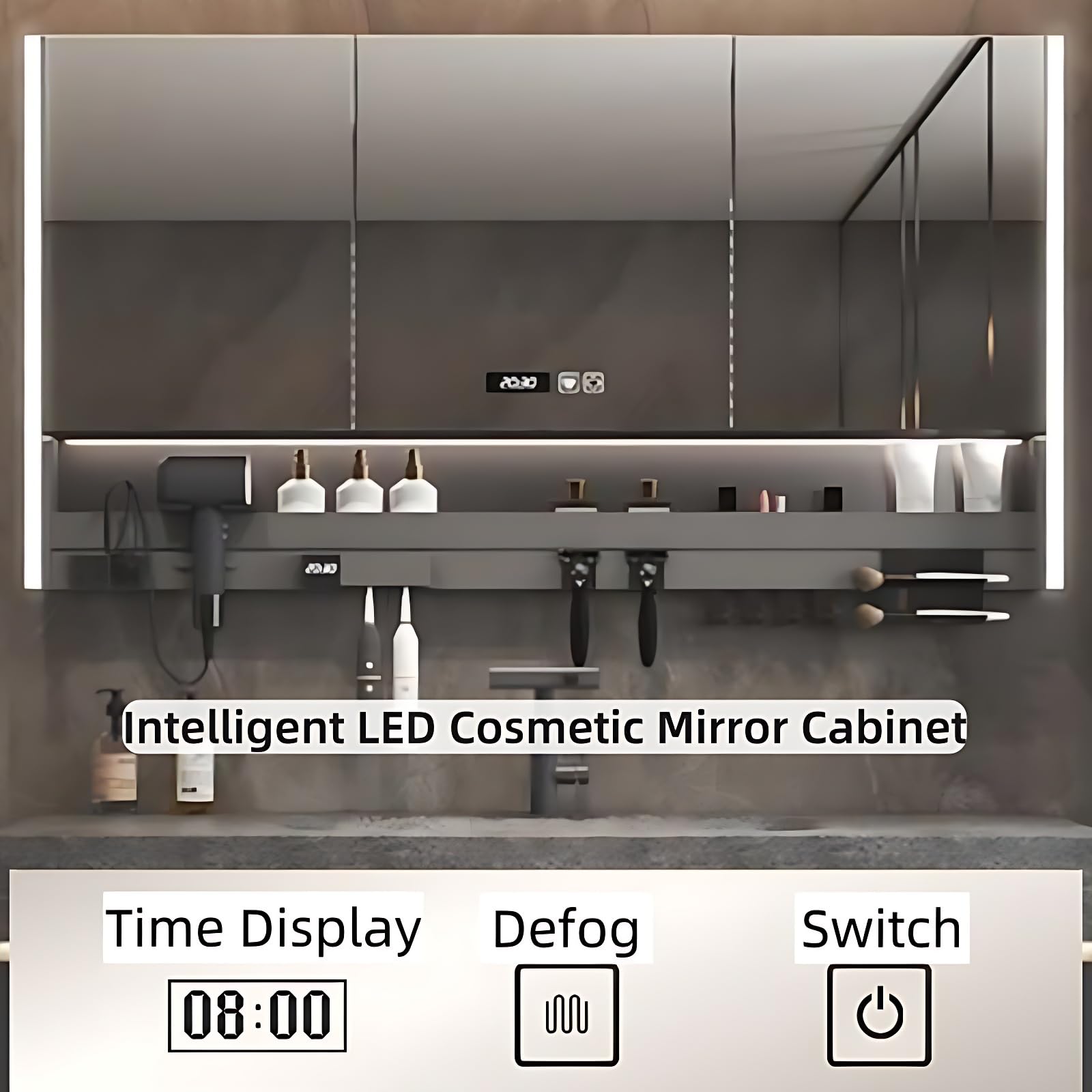Modern LED Bathroom Vanity Set with Smart Mirror & Sink - 40IN Grey Storage Cabinet for Home Bathroom