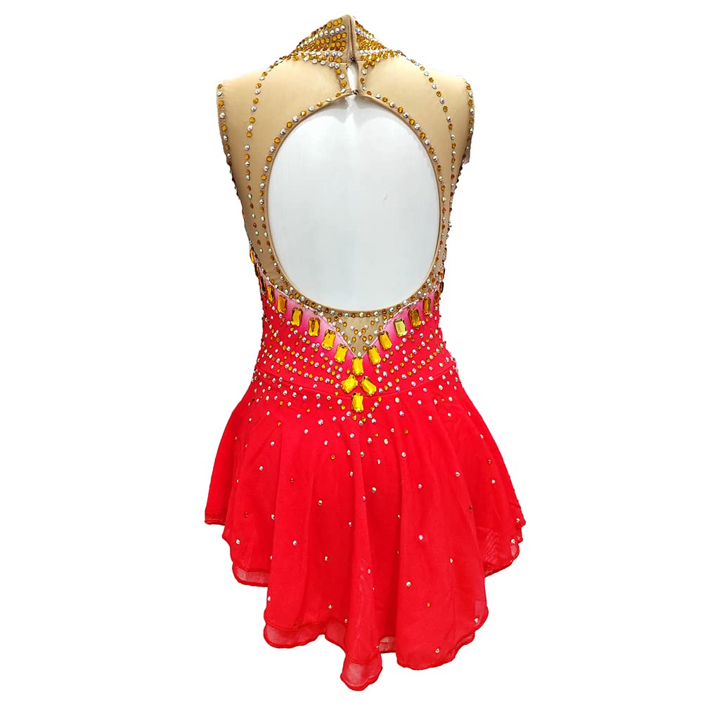Colorful Red Ice Figure Skating Dress for Girls & Women - Performance Wear for Competitions & Shows