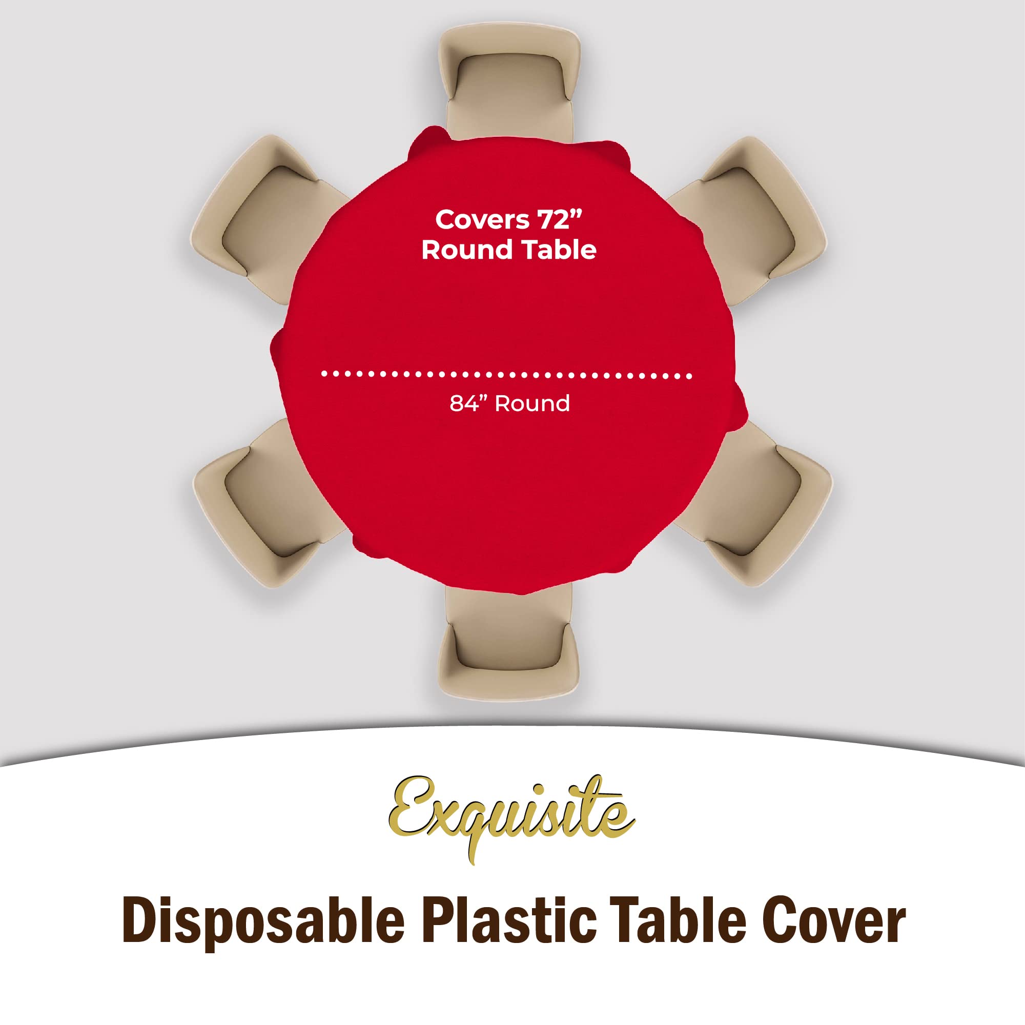 Premium 6-Pack 84 Inch Round Plastic Tablecloth - Durable Washable Red Table Cover for Parties, Picnics & Outdoor Dining