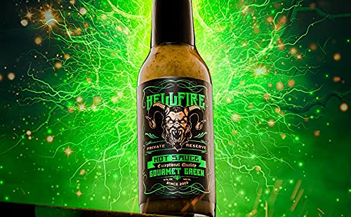 Hellfire Gourmet Green Hot Sauce with Carolina Reaper - Award-Winning Verde Sauce (5 oz) | Featured in Men's Fitness Magazine | Healthy Spicy Condiment for Tacos, Wings & Bloody Marys