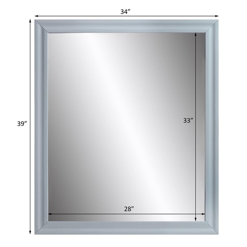 Acme Gaines Rectangle Wooden Frame Mirror - Gray High Gloss Finish - Modern Home Decor for Bedroom, Bathroom & Entryway