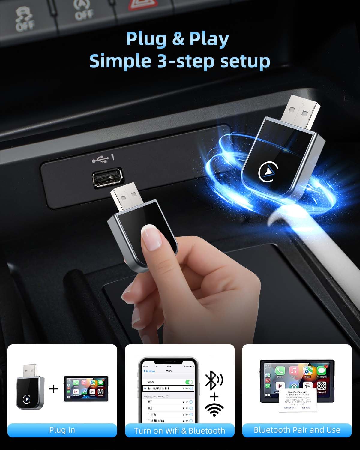 2025 Upgraded Mini Wireless CarPlay Adapter for Apple iPhone - Plug & Play for Cars Since 2016 | iOS 10+ Compatible | No Delay | Black | Perfect for Commuting & Road Trips