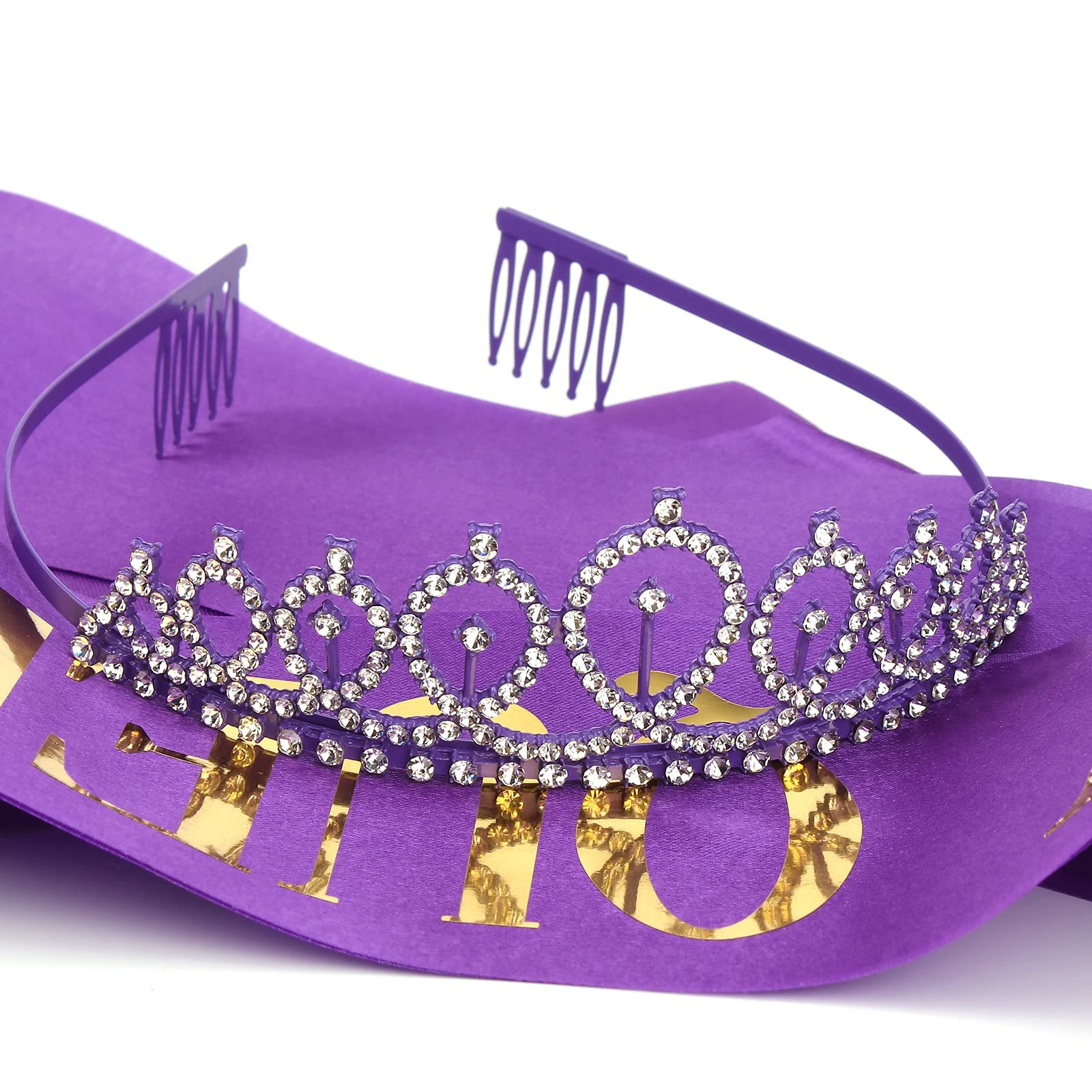 CIEHER Purple Birthday Decorations Set - Queen Crown & Sash Kit for Women & Girls, Purple Tiara & Birthday Sash, 16th 18th 30th 40th 50th 70th Birthday Party Supplies - Perfect for Birthday Celebrations, Bachelorette Parties & Special Occasions