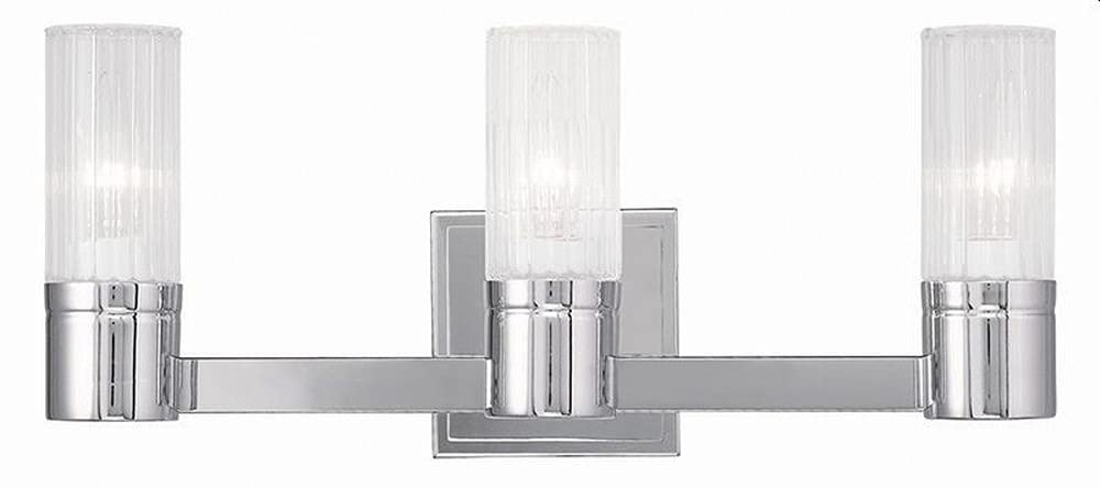 Livex Lighting 50683-05 Midtown 3-Light Chrome Bathroom Vanity Light Fixture - Perfect for Modern Bathrooms, Powder Rooms & Spa-Style Decor