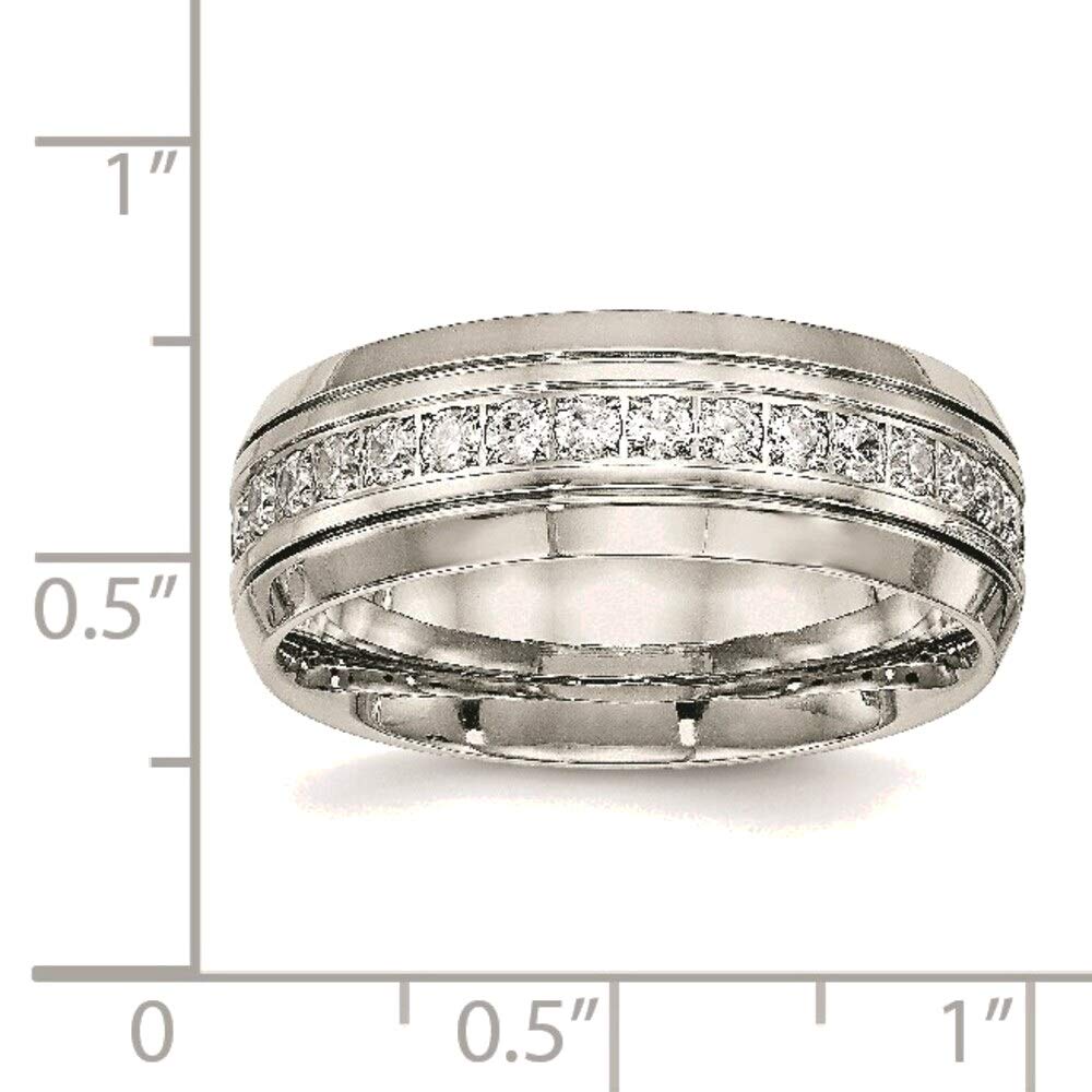 Bonyak Stainless Steel CZ Ring for Women - Half Round Grooved Design, Size 11.5 | Hypoallergenic Wedding Band, Anniversary Gift, Everyday Fashion Jewelry