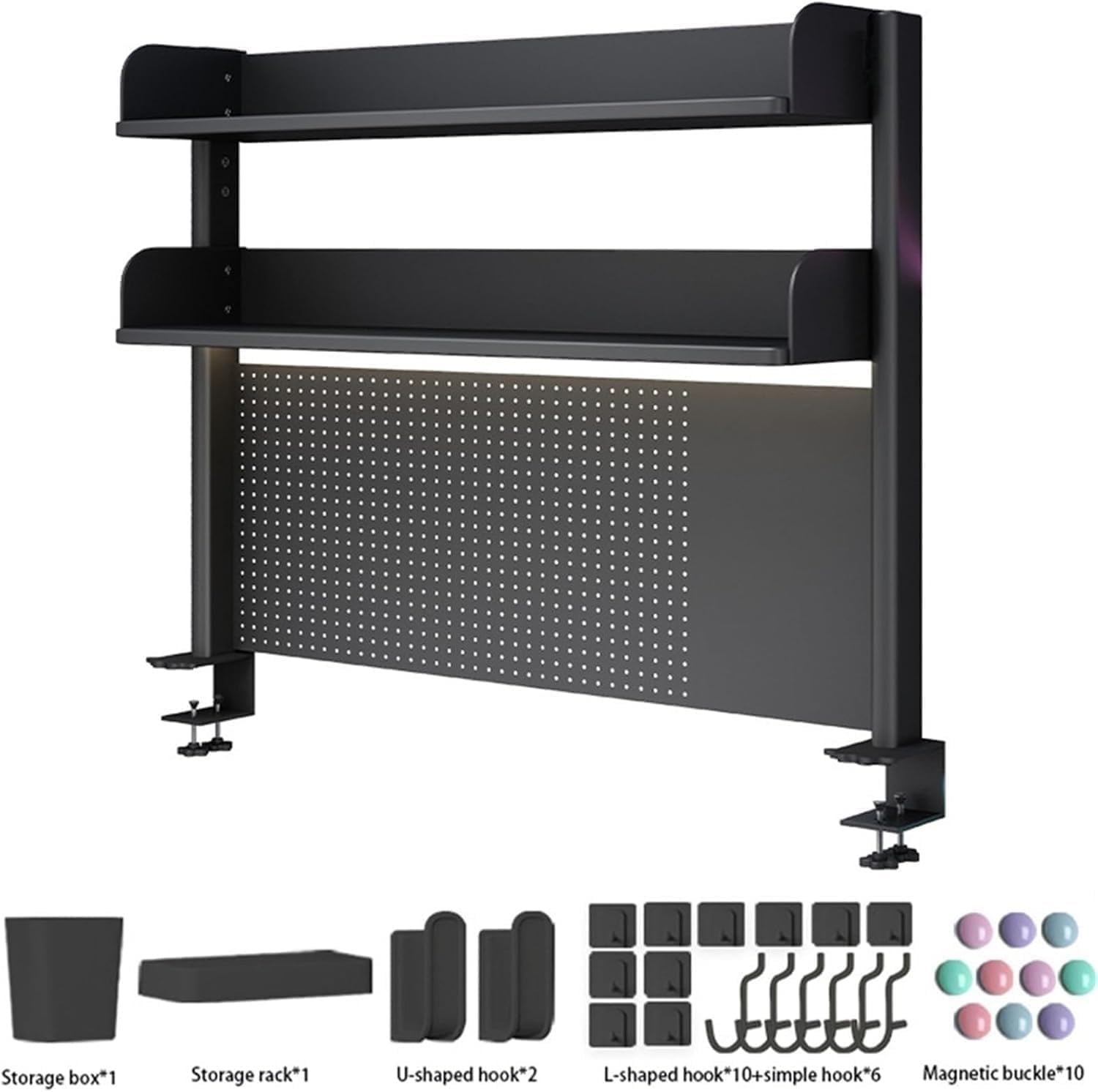 Black Clamp-On Desk Organizer Shelf with Pegboard - 39.4