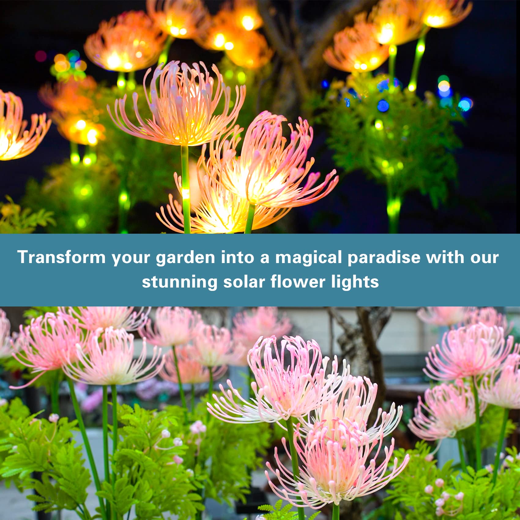 Upgraded Solar Garden Lights with Glowing Flowers & Stems - 4 Pack Outdoor Solar Lights for Yard, Pathway, Patio Decoration - Waterproof Solar Powered Flower Lights for Garden Decor, Mother's Day Gift