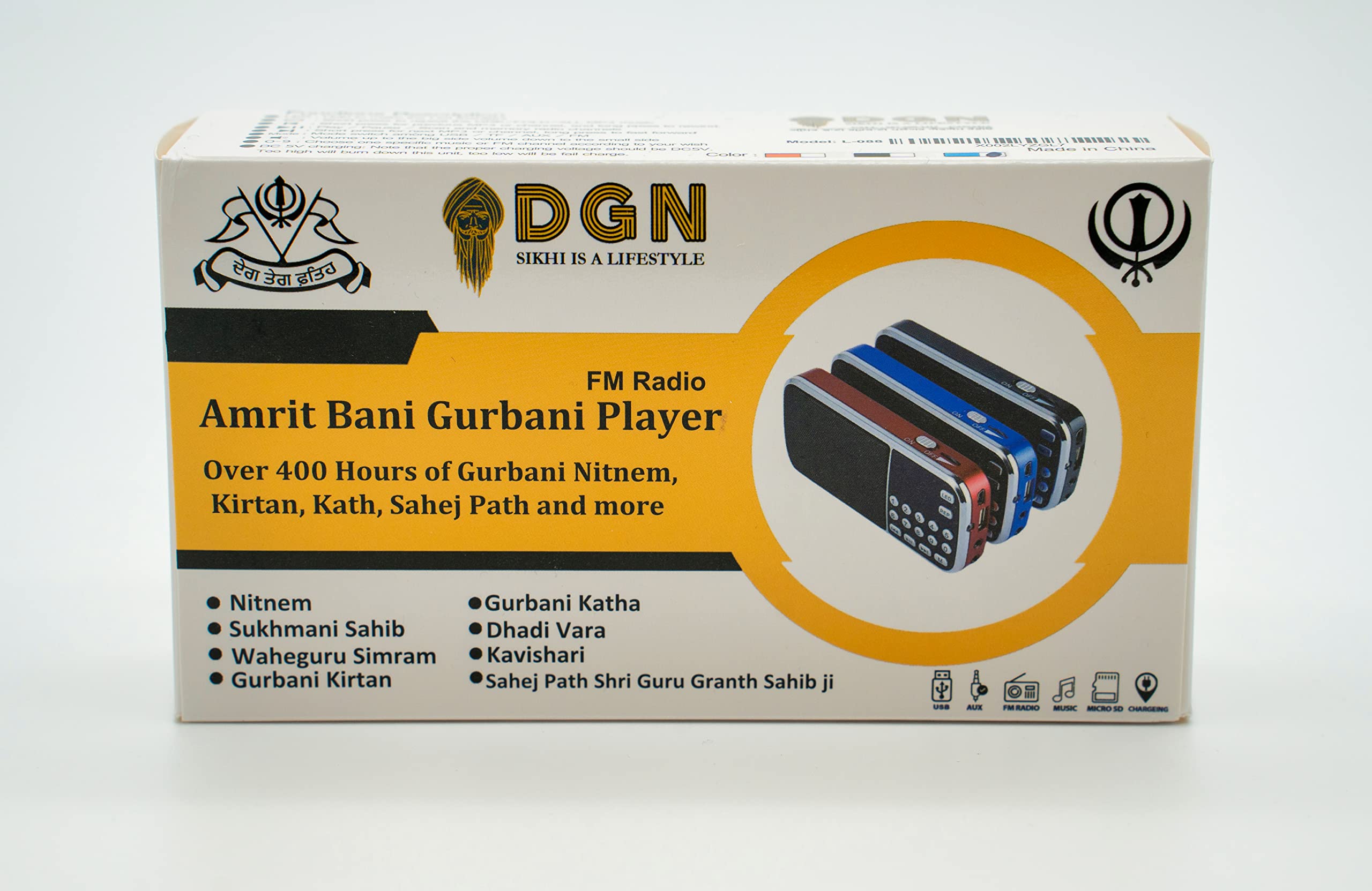 Rechargeable DGN Gurbani FM Radio - 400+ Hours Gurbani, 550 Tracks Including Nitnem, Kirtan, Sahej Path, Dhadi Vara & Kavishri | Portable Sikh Spiritual Music Player | Perfect Gift for Grandparents & Devotees | Ideal for Home Worship, Travel & Meditation