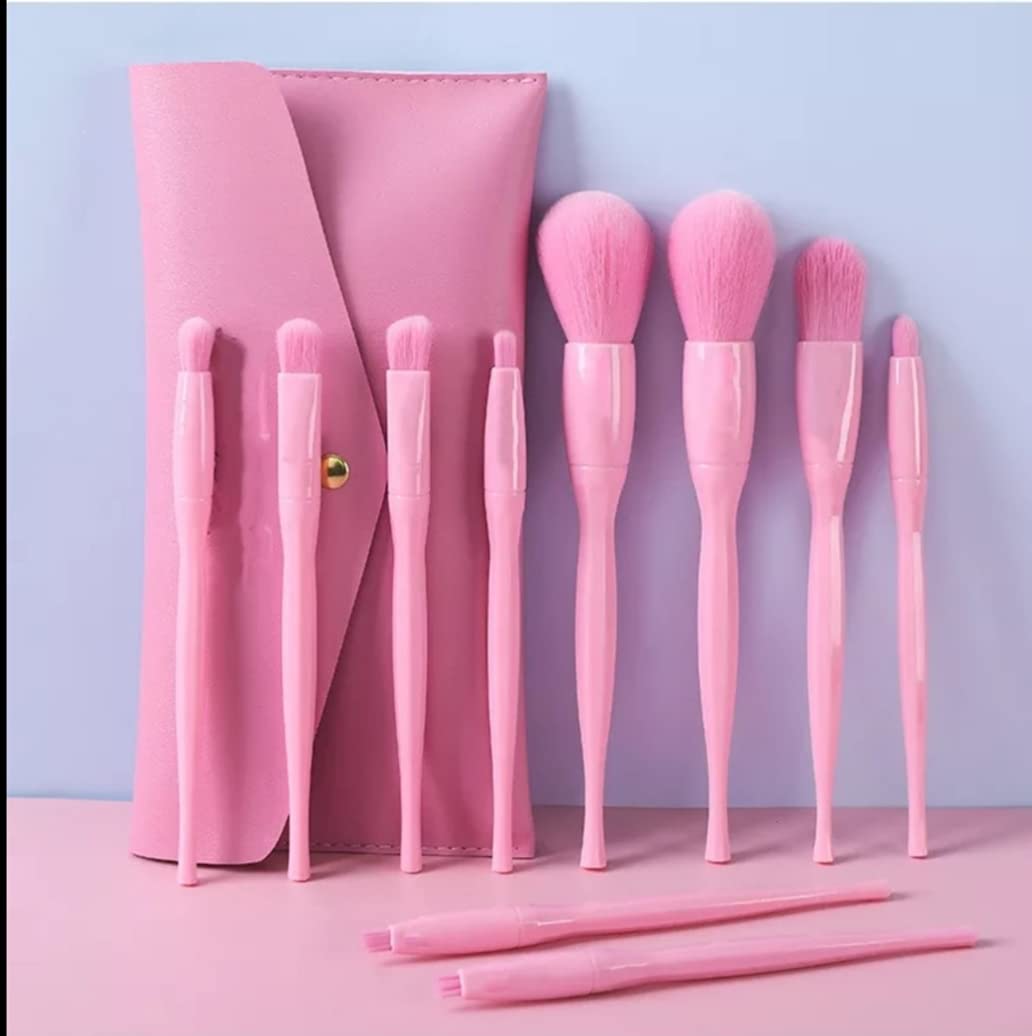Roslet 10-Piece Professional Makeup Brush Set - Premium Synthetic Foundation, Blush, Concealer & Eyeshadow Brushes with Travel Pouch (Pink) - Perfect for Everyday Makeup, Travel & Professional Makeup Artists