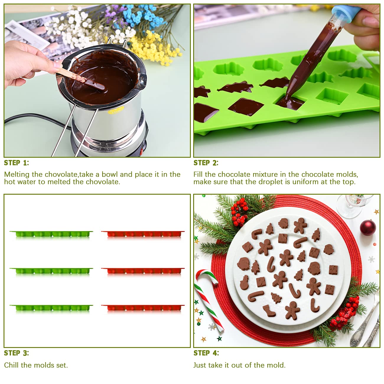Christmas Chocolate Molds Set - 6 Pack Silicone Candy Molds for Santa, Snowman & Gingerbread Shapes | Perfect for Chocolate, Candy, Gummy, Jello & Wax Melts | Holiday Baking & Party Decor | Ideal for Christmas Parties, DIY Gifts & Festive Treats