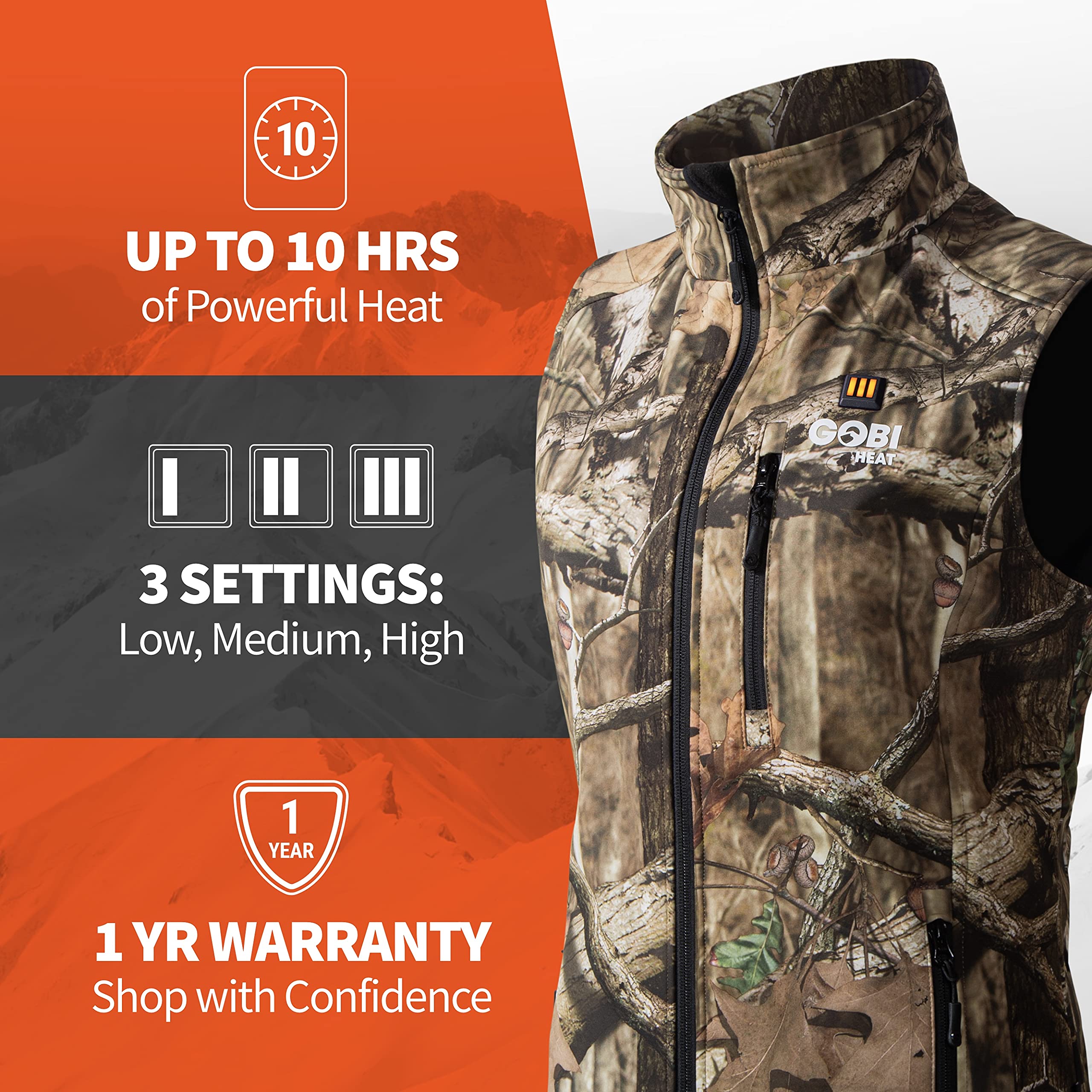 Colorado Women's Camo Heated Vest with 10-Hour Battery Life | 3 Adjustable Heat Settings | Includes Rechargeable Battery & USB Charging Cable | Perfect for Hunting, Hiking & Winter Outdoor Activities