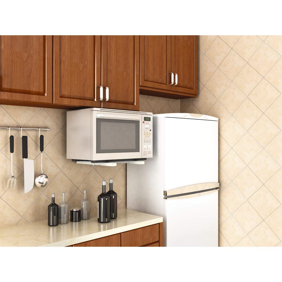 110930 White Microwave Bracket - Heavy Duty Wall Mount Shelf for Kitchen, Microwave Oven Holder for Space Saving Organization