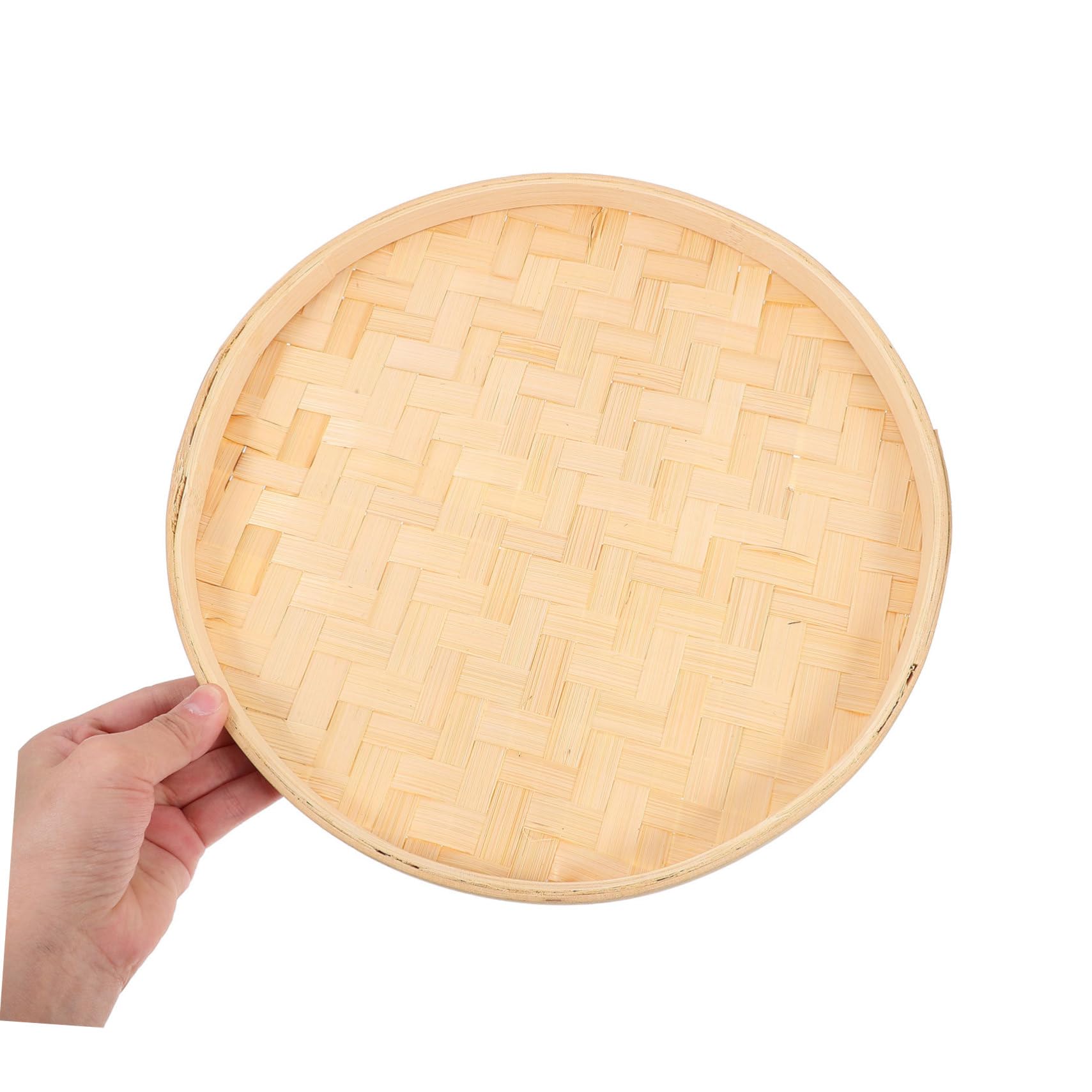 Exceart Round Bamboo Serving Tray - Wooden Cheese Plate with Rattan Hoops for Charcuterie, Appetizers & Food Display - Perfect for Entertaining, Weddings, Picnics & Home Decor