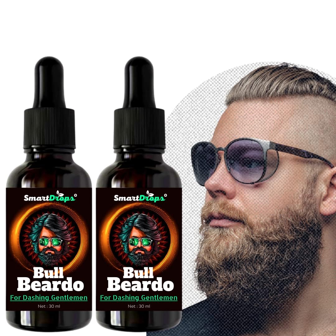 Premium Beard Growth Oil for Men - Smartdrops Bull Beardo Formula (30ml, Pack of 2) | Natural Ingredients for Thicker, Fuller Facial Hair | Perfect for Daily Grooming & Styling Routine