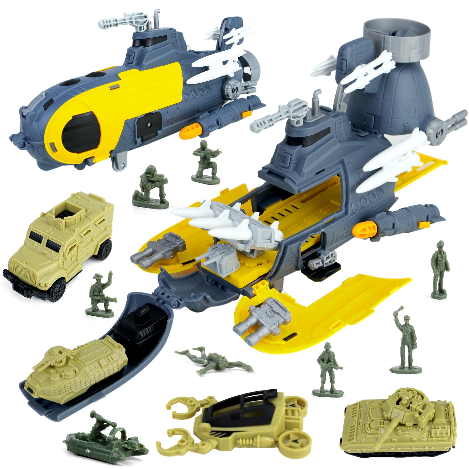 CORPER TOYS Military Submarine Playset with Army Vehicles & Action Figures - Kids Army Toy Set for Boys Ages 3+ | Perfect Gift for Birthday & Christmas | Underwater Battle & Adventure Role Play