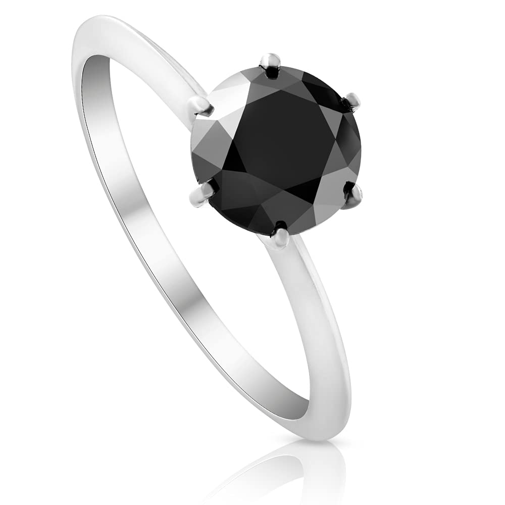 1.5 Carat Black Diamond Solitaire Engagement Ring in 14K White Gold - Perfect for Proposals, Anniversaries & Special Occasions