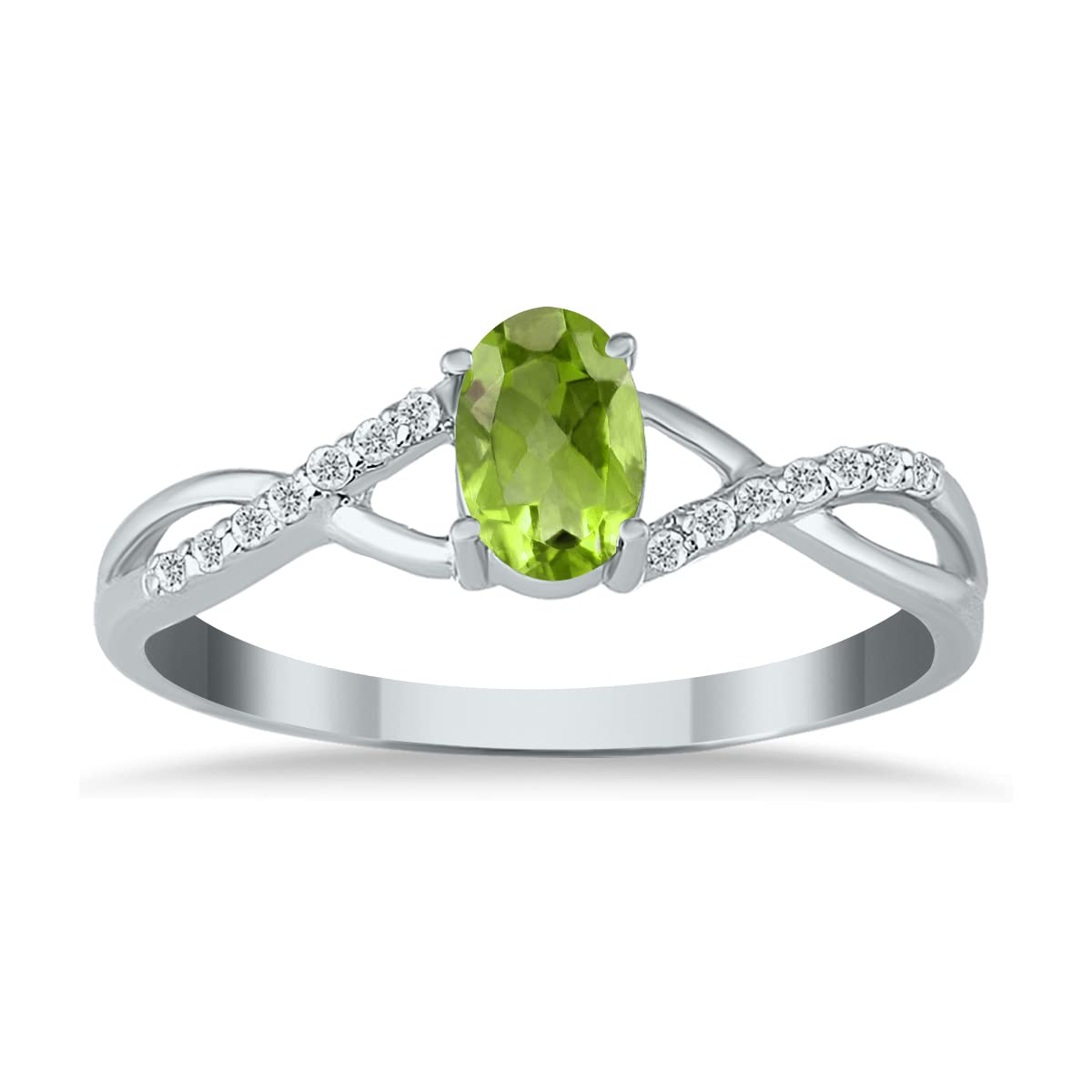 10K White Gold Peridot and Diamond Twist Ring - Elegant Jewelry for Women, Perfect for Weddings, Anniversaries & Special Occasions