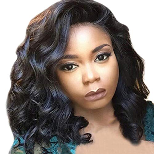 Natural Looking Black Curly Wigs with Highlights & Bangs for Black Women - Bouncy Puffy Curly Human Hair Wig for Daily Wear & Special Occasions (Black, One Size)