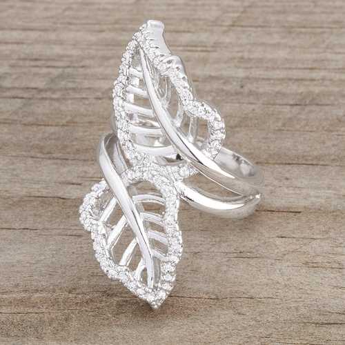 0.4ct Cubic Zirconia Rhodium-Plated Leaf Wrap Ring for Women - Elegant Fashion Jewelry Gift for Wedding, Party & Everyday Wear