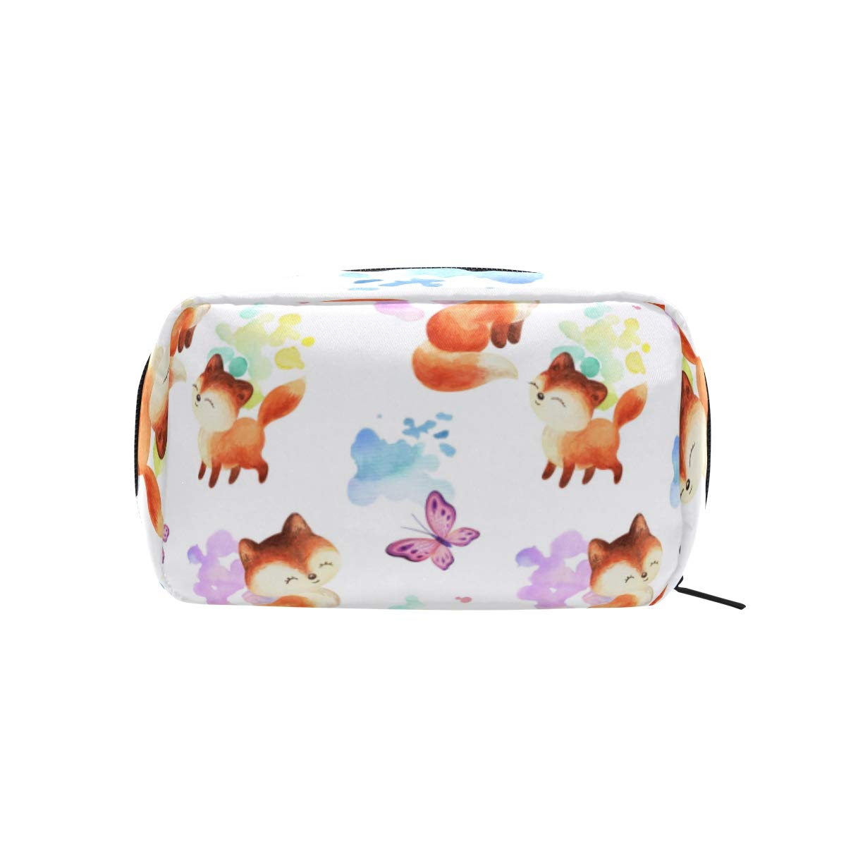 SUABO Black Foxes and Butterflies Cosmetic Bag - Waterproof Travel Makeup Pouch for Women, Portable Zippered Storage Organizer for Brushes, Lipstick, Eyeshadow - Perfect for Travel, Gym, and Daily Use