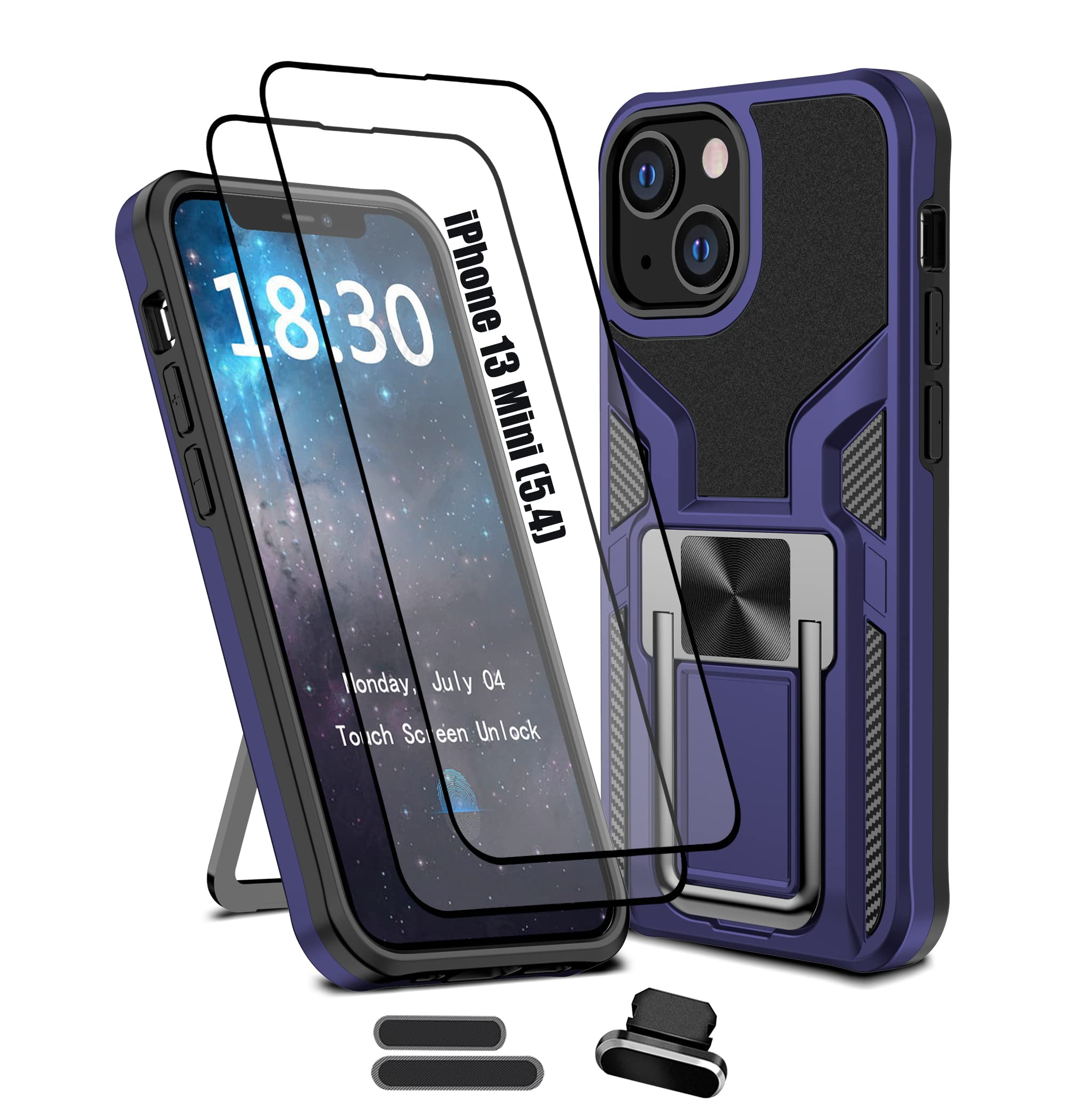 Military Shockproof iPhone 13 Mini Case - Magnetic Kickstand for Car & Outdoor Use