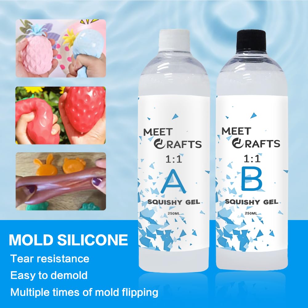 Meetcrafts 1:1 AB Squishy Resin Gel Kit - DIY Soft Liquid Silicone Rubber for Stress Relief Toys, Squeeze Sensory Fidget Toys for Kids & Adults - Perfect Gift for Anxiety Relief and Fun Crafting Projects