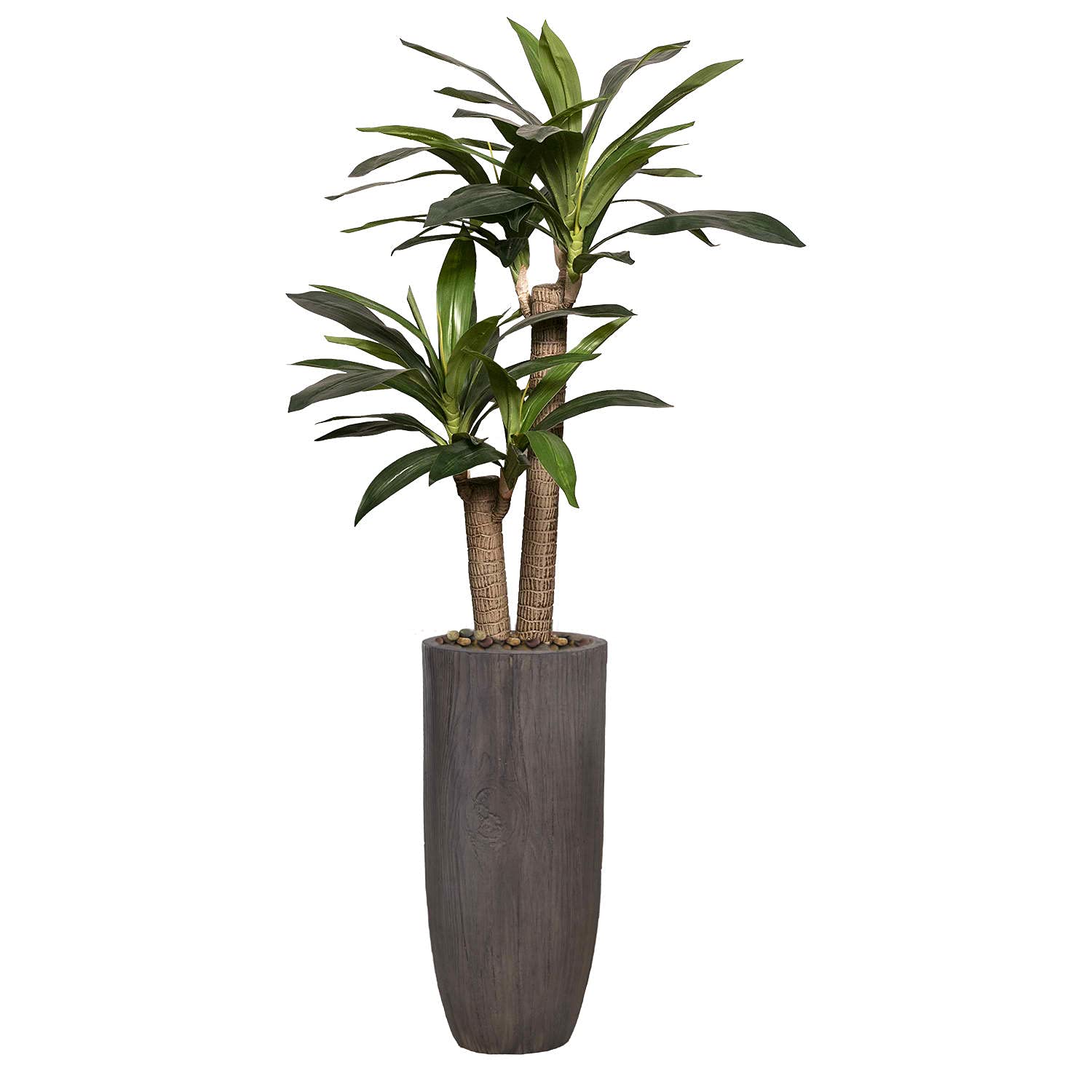 Vintage Artificial Faux Dracaena Corn Plant in Fiberstone Planter - 5ft Tall Fake Indoor Tree for Home Office Decor, Housewarming Gift, Living Room & Bedroom Greenery - Low Maintenance House Plant (VHX166230)