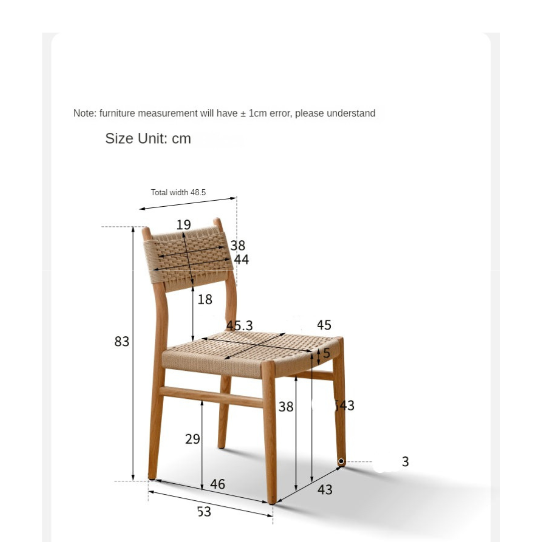 Solid Oak & Cherry Wood Rope Dining Chair - Rustic Farmhouse Style for Kitchen, Dining Room, and Outdoor Patio Seating