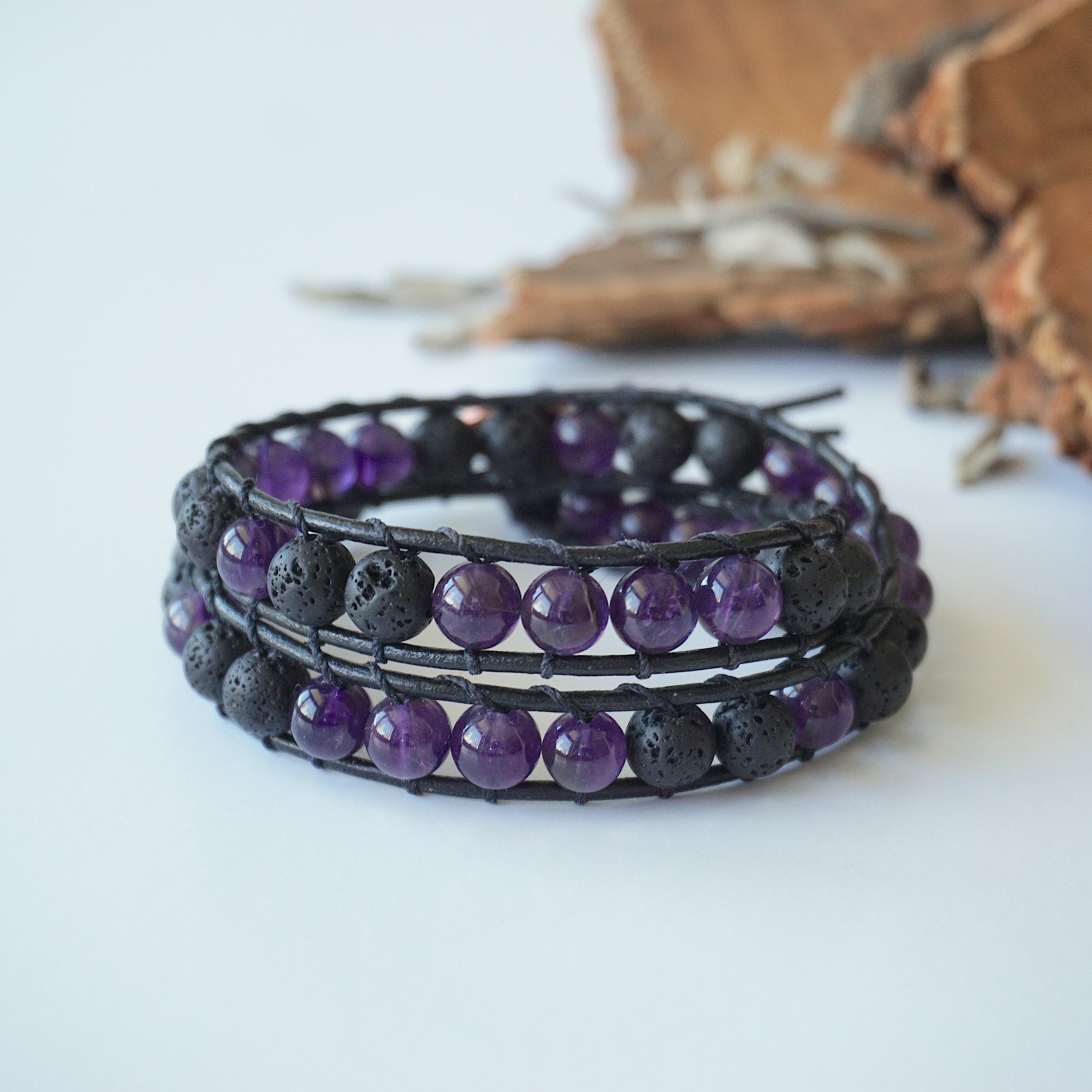 Natural Amethyst Wrap Bracelet for Women - Healing Crystal Aromatherapy Jewelry for Stress Relief & Positive Energy - Perfect for Yoga, Meditation & Spiritual Healing