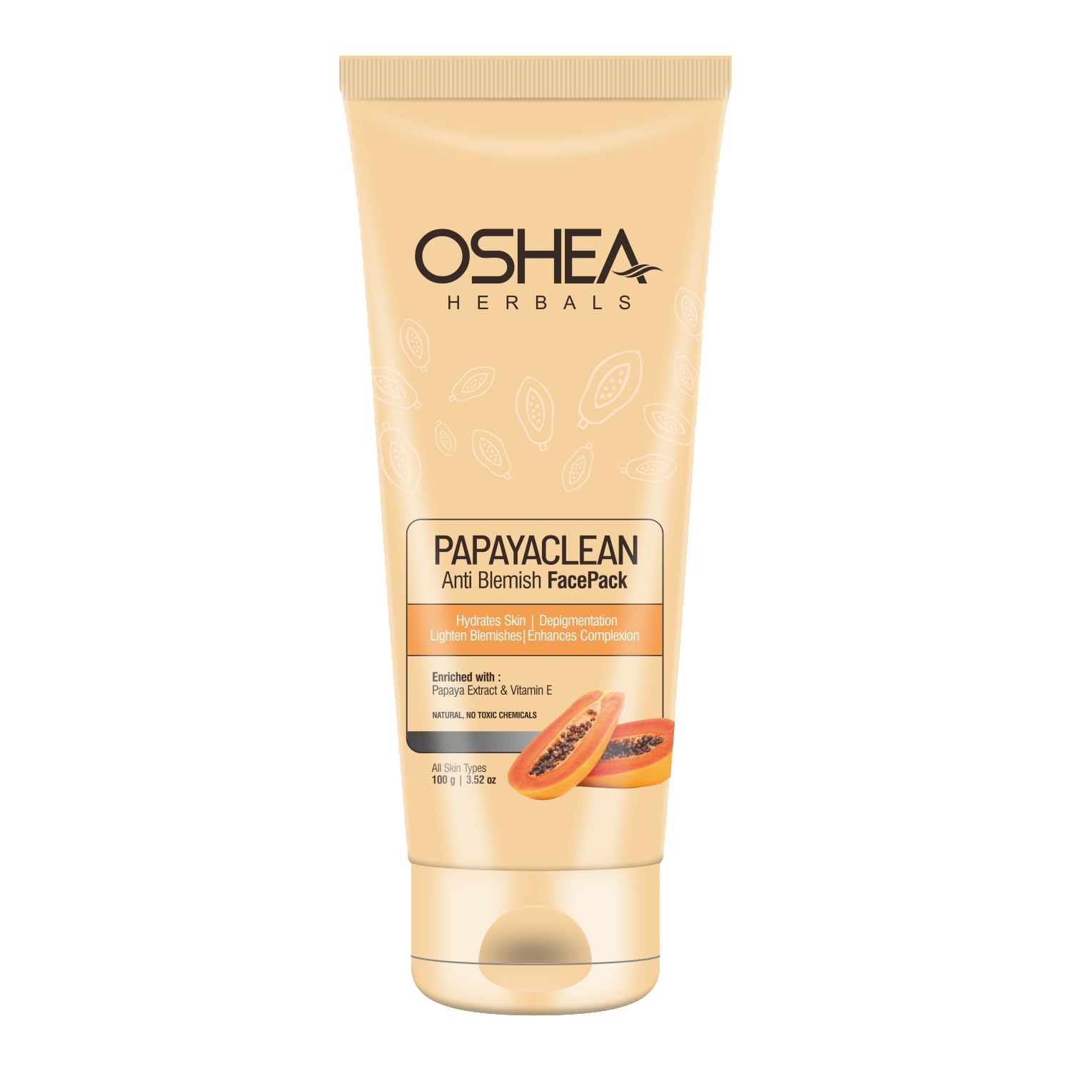 Oshea Herbals Papayaclean Anti Blemish Face Pack for All Skin Types | Hydrating & Brightening Facial Mask with Papaya Extract & Vitamin E | Reduces Dark Spots & Acne Scars | Perfect for Daily Skincare Routine & Spa Treatments - 100g