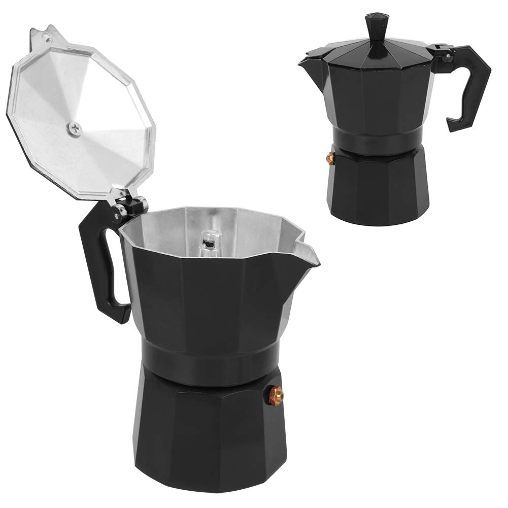 Oumefar 6 Cup Stovetop Espresso Maker - Italian Moka Pot for Rich Coffee - Durable Aluminum Coffee Brewer for Home & Office Use (Black) - Perfect for Espresso, Latte & Cappuccino Making