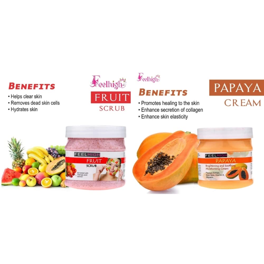Feelhigh Face & Body Mix Fruit Scrub with Natural Fruit Extracts & Papaya Cream - Exfoliating Skincare Set (2-Piece) for Glowing Skin | Perfect for Daily Use & Spa Treatments