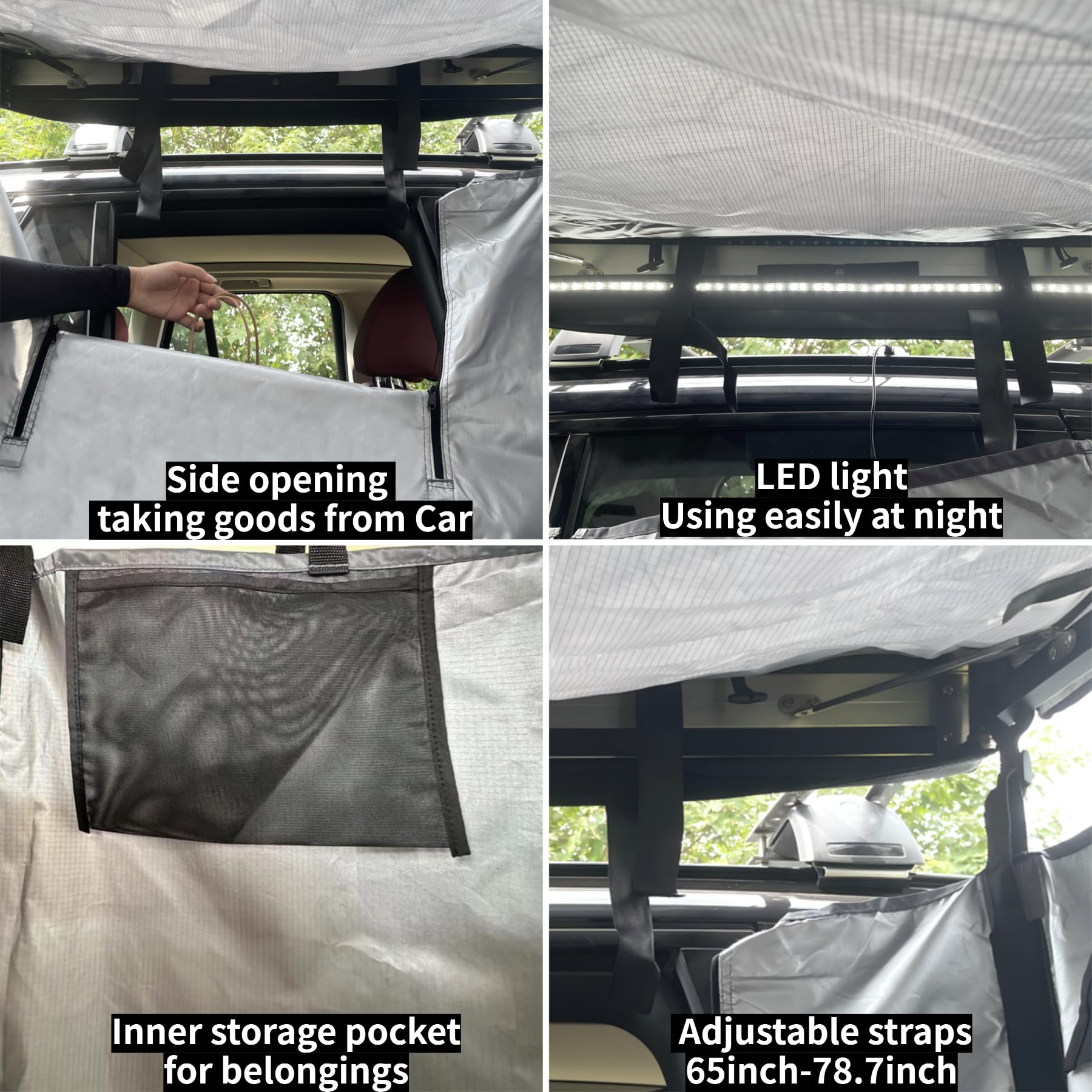 DANCHEL OUTDOOR Portable Car Shower Tent for Overland Camping - 3.3x3.3ft Waterproof Privacy Shower Awning with LED Light & 4 Enclosures | Changing Room for Beach, Off-Road & RV Trips | Gray Camping Shower Shelter for Outdoor Adventures