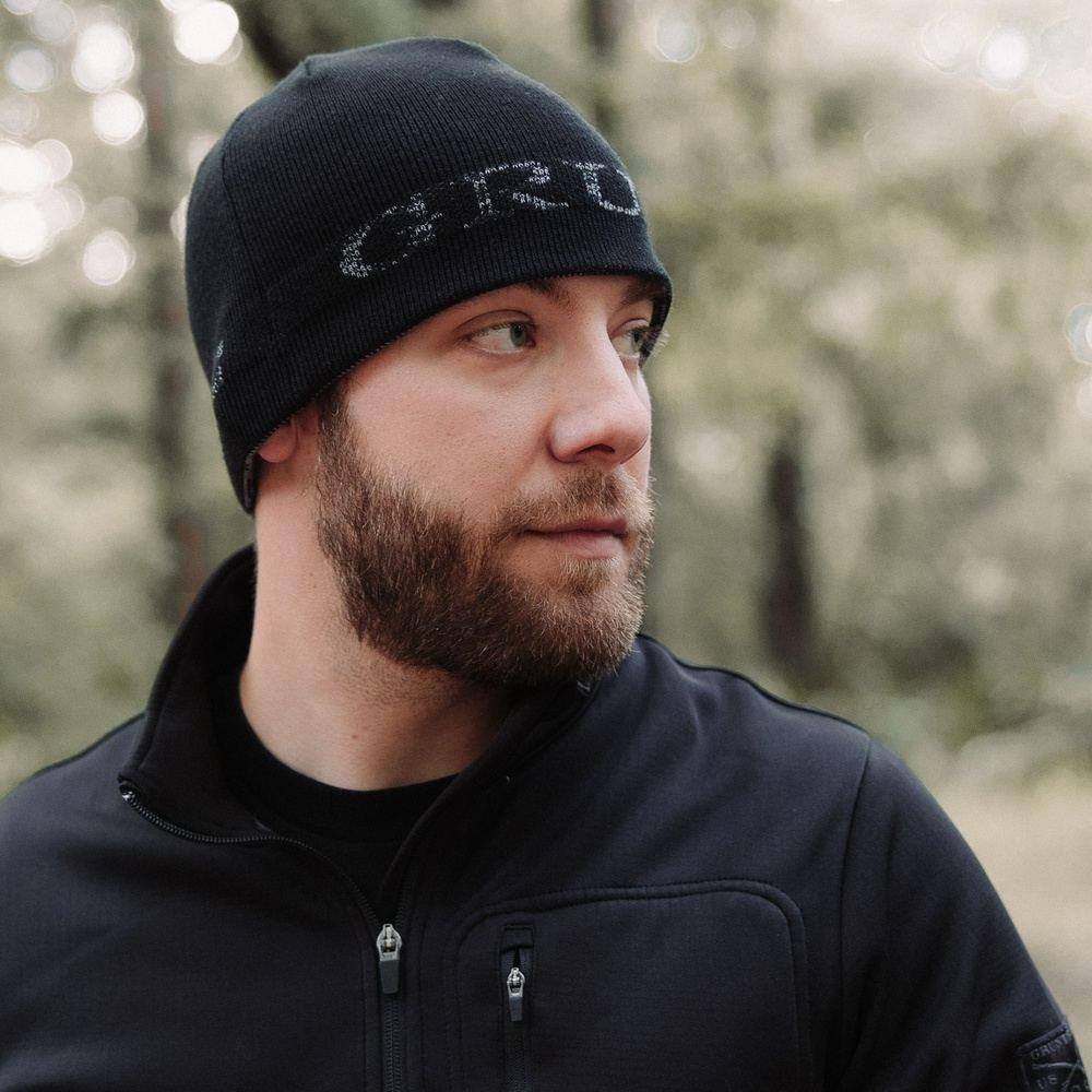 Reversible Skull Cap Beanie for Men & Women - Black & Grey Winter Hat - Warm Knit Skull Cap for Outdoor Activities, Running, Hiking