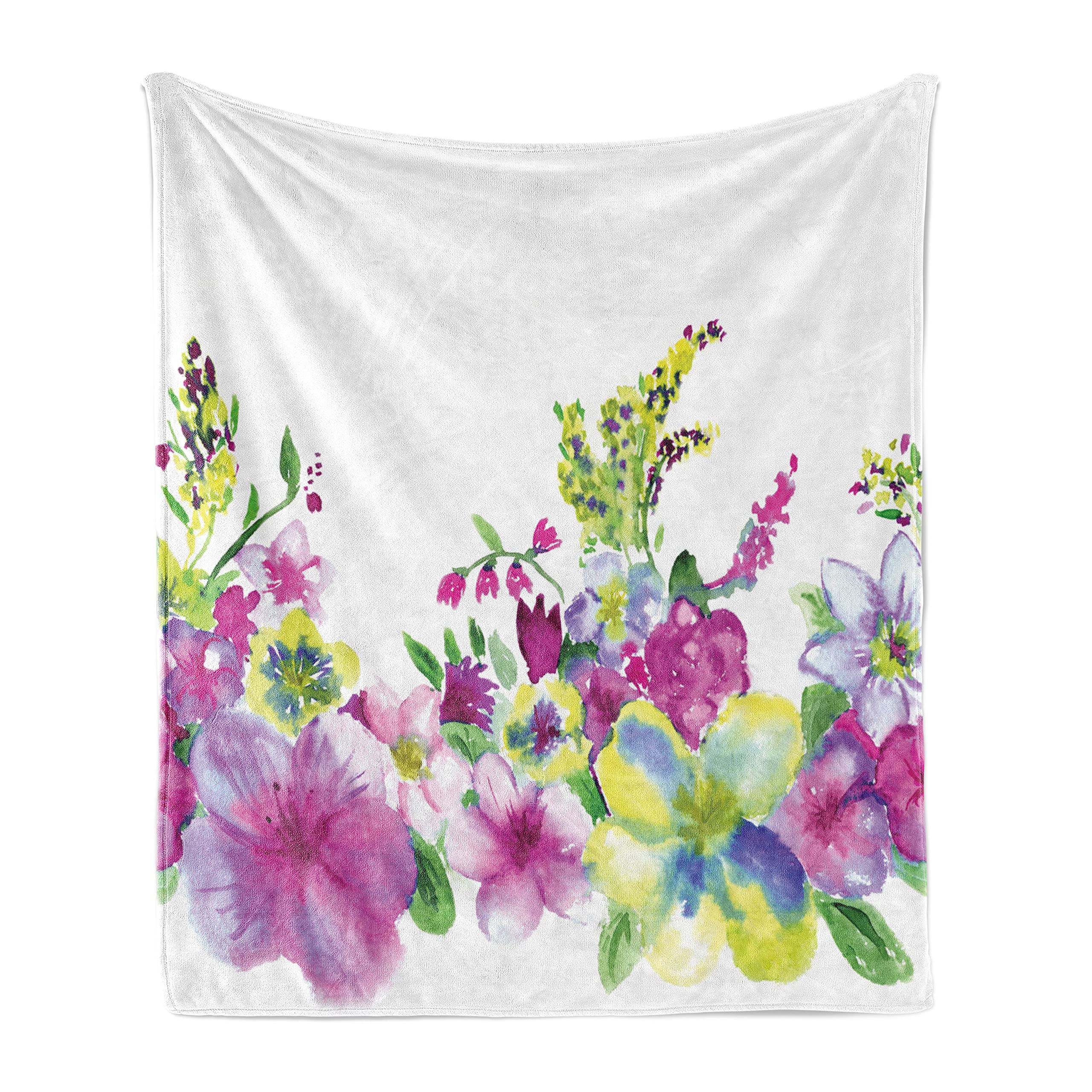 Ambesonne Floral Throw Blanket - Soft Fleece Flannel Couch Cover with Watercolor Flower Design, 50