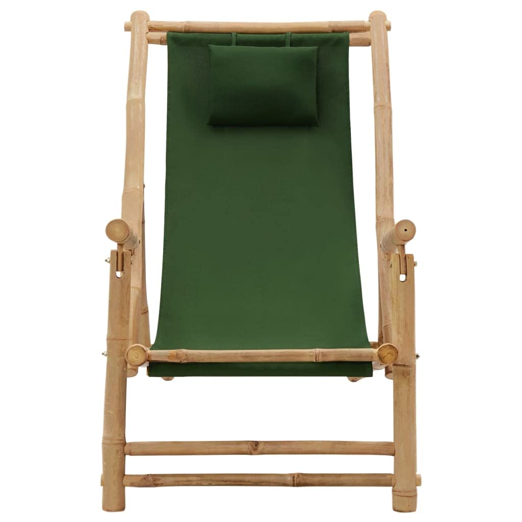 Portable Folding Sling Chair with Bamboo Frame & Canvas - Lightweight Reclining Beach Chair for Outdoor, Patio, Poolside, Camping & Backyard (Green) | Perfect for Relaxing, Sunbathing & Travel