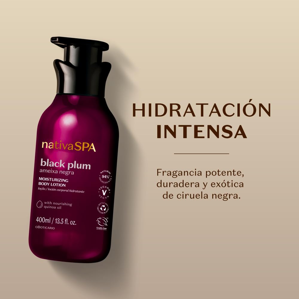 Nativa SPA by O Boticário Black Plum Moisturizing Body Lotion - 13.5 oz | Long-Lasting Hydration, Lightweight & Fragranced | Perfect for Dry Skin Care & Daily Moisturizing Routine