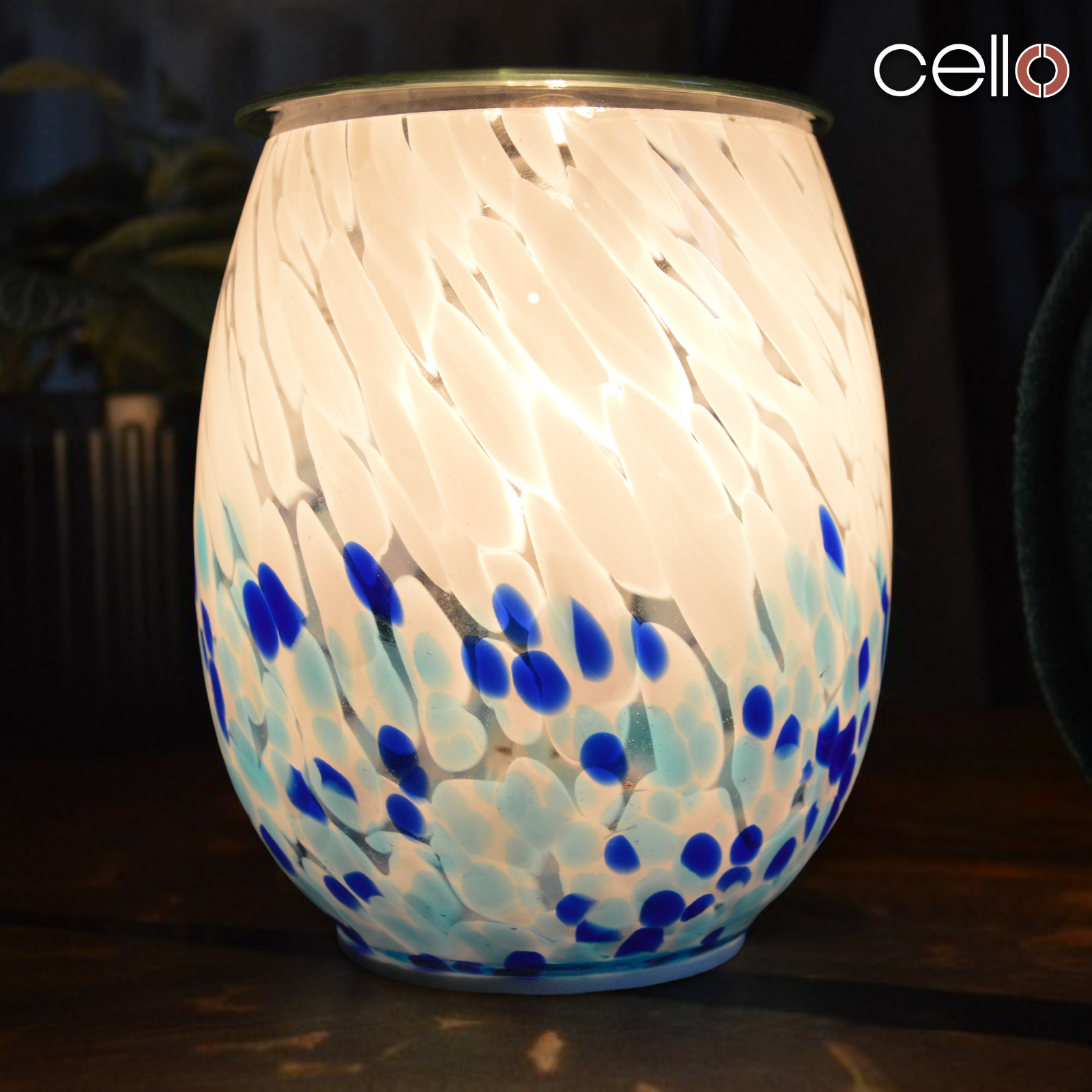 Premium Cello Electric Wax Warmer - Handcrafted Art Glass with Crashing Waves Design for Home Aromatherapy & Relaxation | Perfect for Living Room, Bedroom, Spa & Office Decor