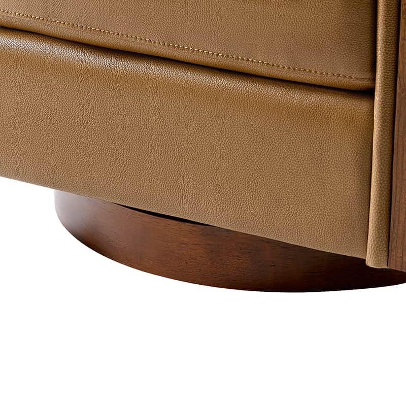 Clara Genuine Leather Swivel Barrel Chair with Solid Wood Base - Stylish Home Office & Living Room Accent Chair for Comfortable Seating