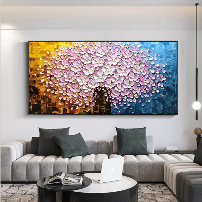 Flower and Tree Painting #FT005 - Handmade Canvas Art for Home Decor, Office Wall Art, Living Room & Bedroom Aesthetic