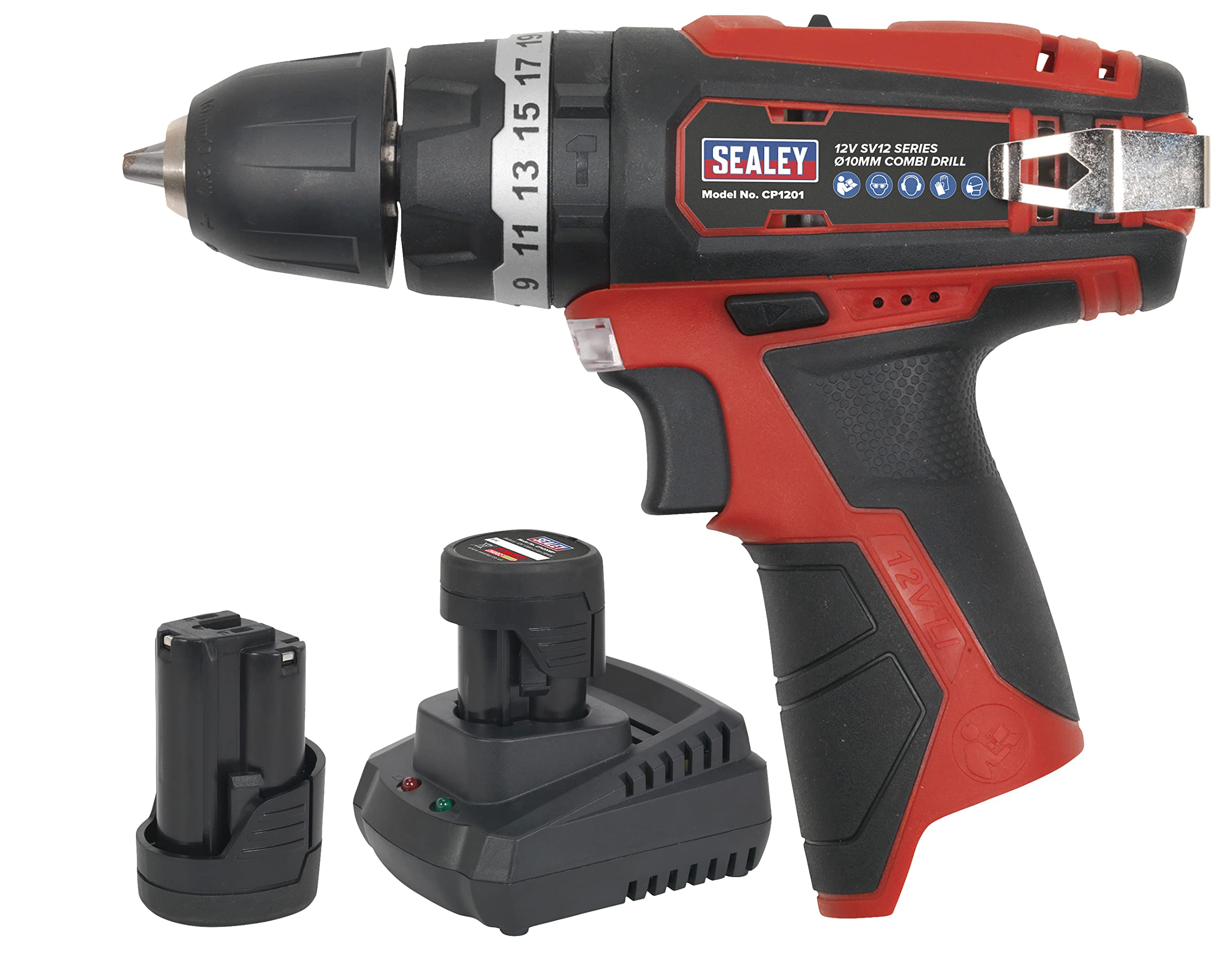 Sealey CP1201KIT 12V Li-ion Hammer Drill/Driver Kit with 2 Batteries & 10mm Chuck - Perfect for DIY Projects, Home Repairs & Construction Work