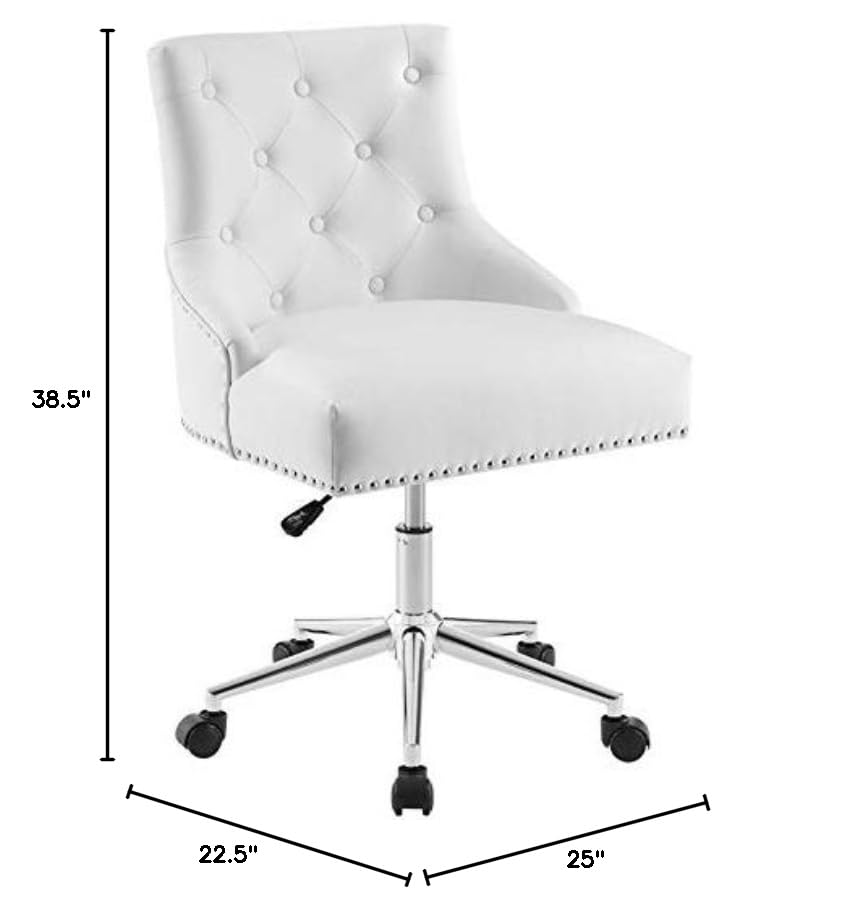 Modway Regent Tufted Button Faux Leather Swivel Office Chair with Nailhead Trim - White Ergonomic Desk Chair for Home Office, Gaming & Conference Room