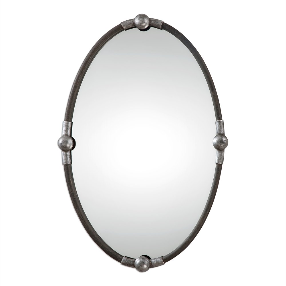Rustic Oval Wall Mirror with Burnished Iron Frame - Vintage Decor for Living Room, Bedroom & Entryway