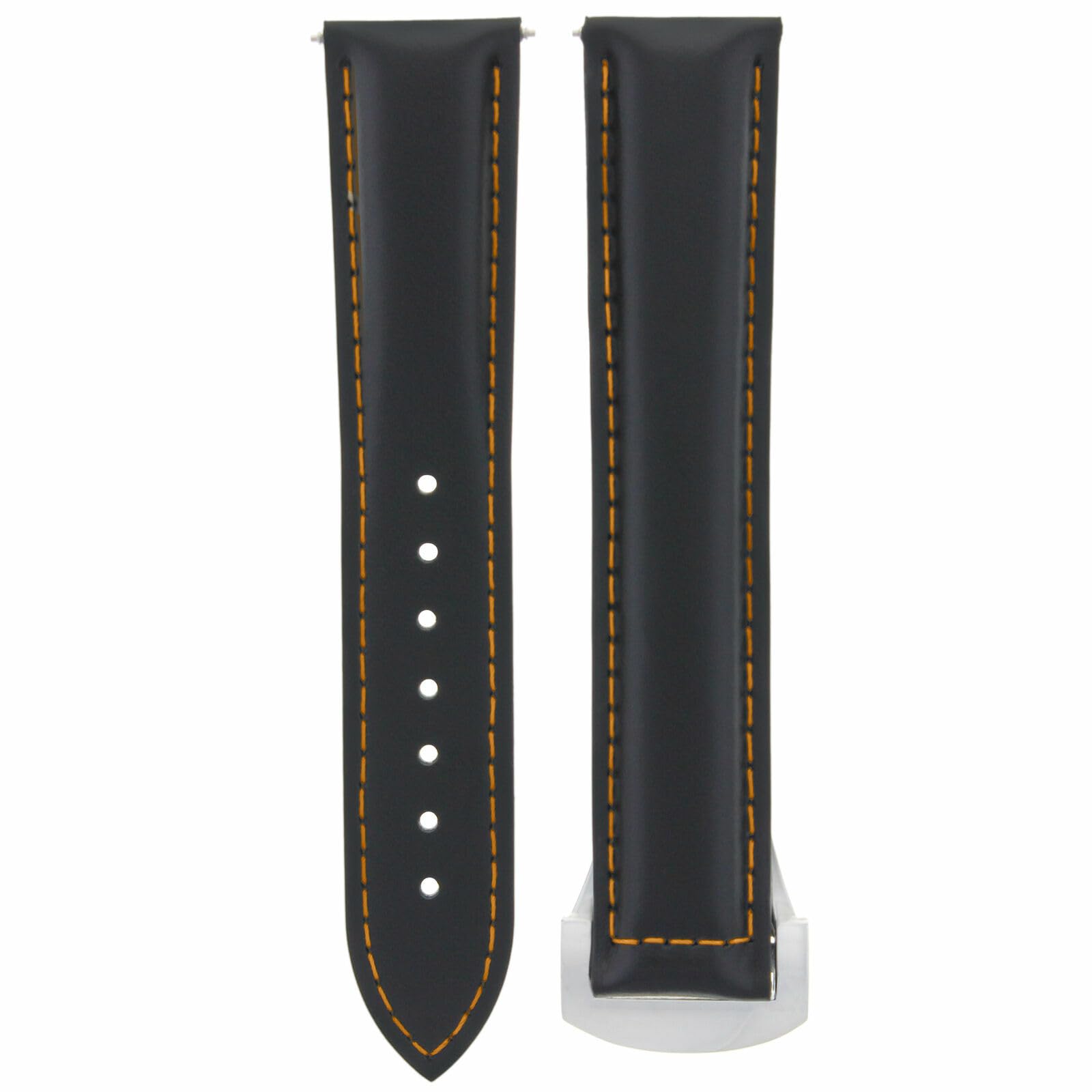 20mm Genuine Leather Watch Band Strap for Omega Seamaster - Black with Orange Stitching | Deployment Clasp Compatible | Replacement Watch Accessory for Business, Casual & Formal Occasions