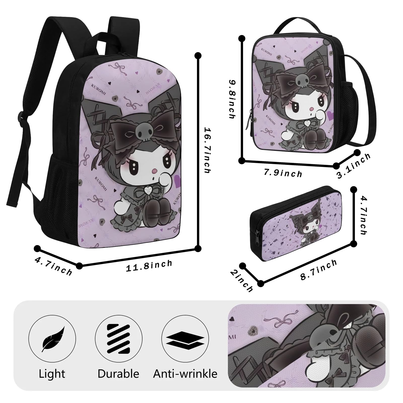 Cute Cartoon Backpack Set for Girls - 17 Inch School Backpack, Insulated Lunch Bag & Pencil Case - Perfect for School, Travel & Daily Use
