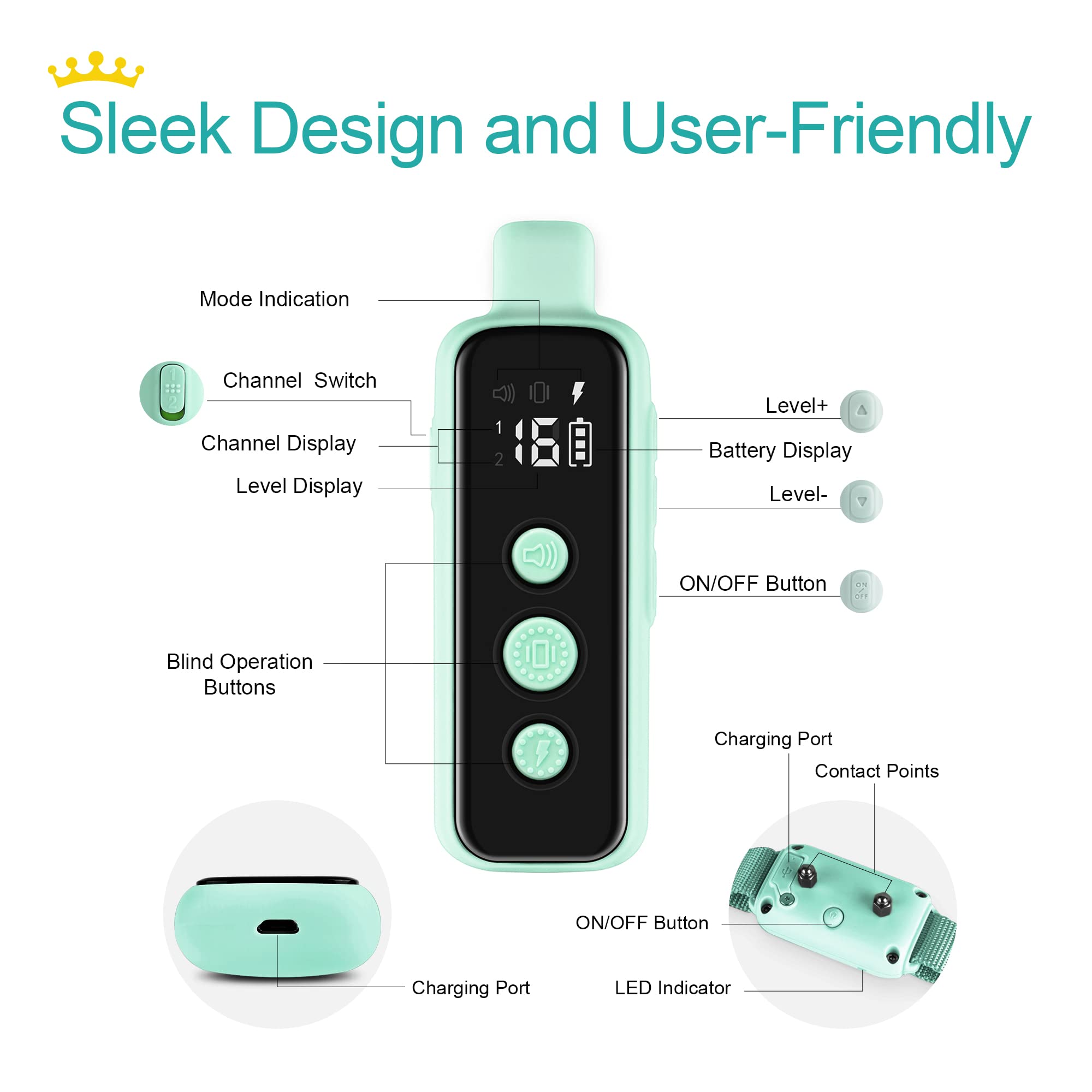 Bousnic Waterproof Rechargeable Dog Training Collar with Remote - Beep, Vibration & Safe Shock Modes for Small, Medium & Large Dogs (8-120 lbs) - Green - Perfect for Obedience Training, Behavior Correction & Outdoor Activities