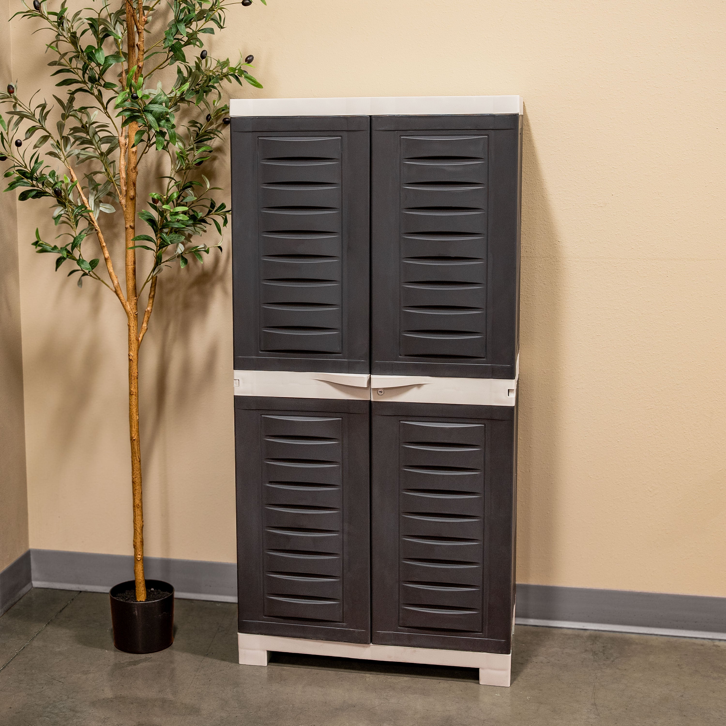 Lockable Plastic Storage Cabinet with 3 Adjustable Shelves - Heavy Duty Outdoor & Indoor Organizer for Garage, Shed, Patio, or Home Organization