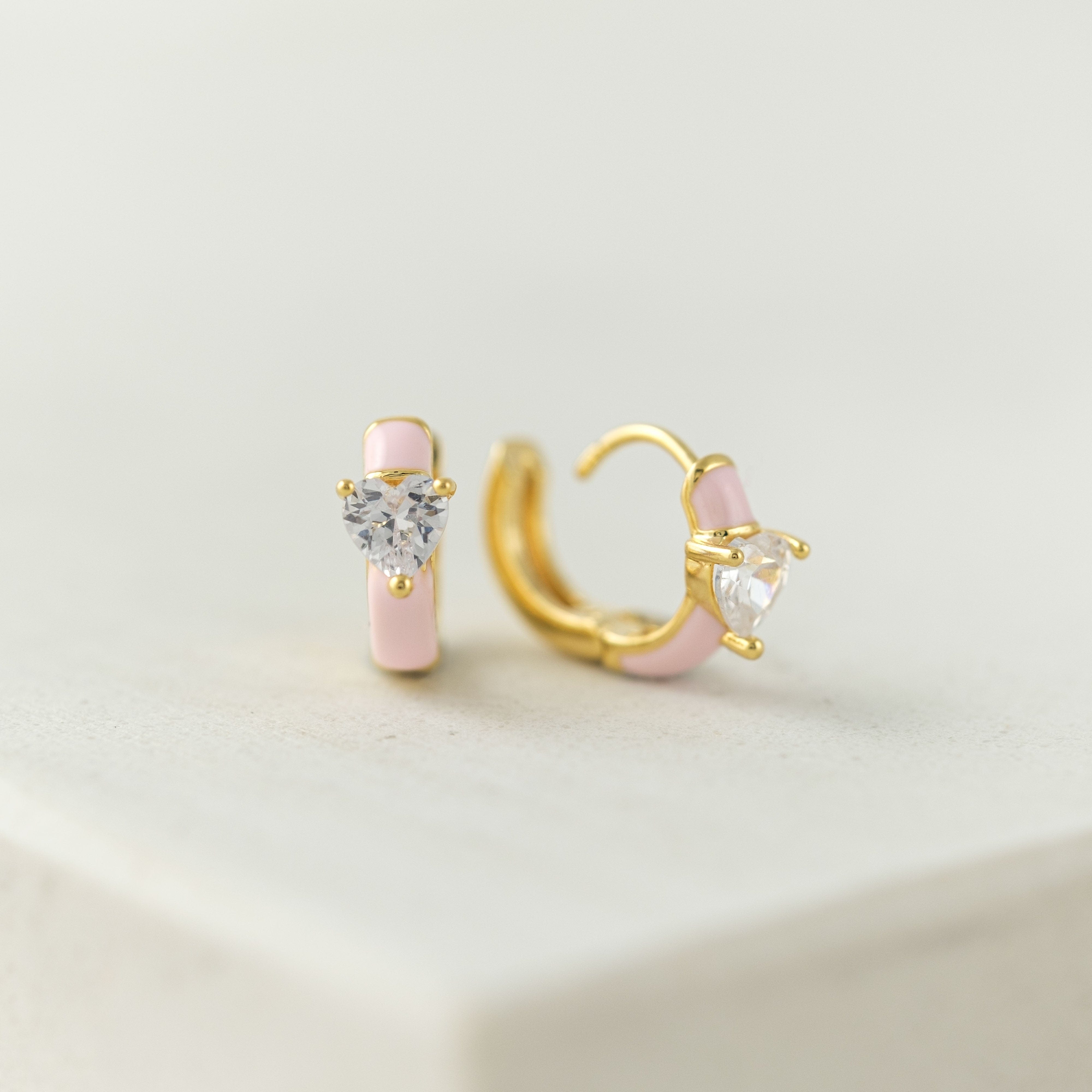 Heart Enamel Huggie Hoop Earrings for Women - Dainty Gold Plated Cartilage Earrings - Perfect for Valentine's Day Gifts, Date Night & Everyday Wear