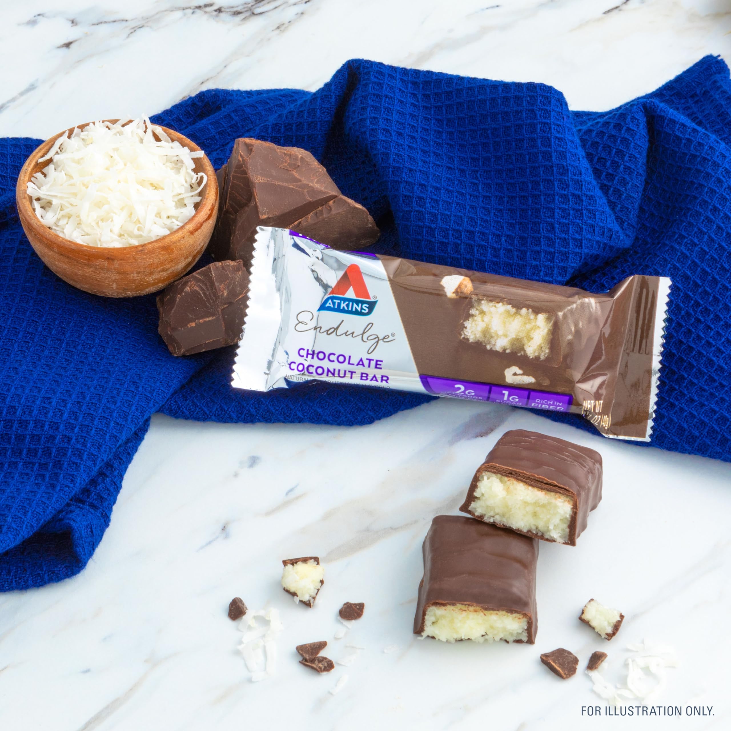 Atkins Endulge Chocolate Coconut Bar - Low Sugar High Fiber Protein Snack (16 Count) | Keto Friendly Dessert for Weight Loss & Healthy Lifestyle | Perfect for On-the-Go Energy & Post-Workout Recovery